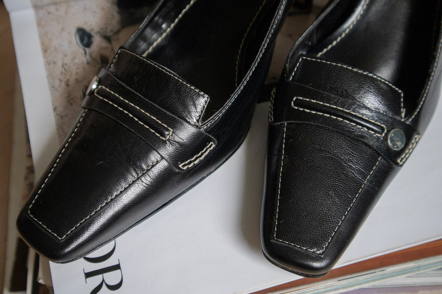 Black Leather Slingbacks