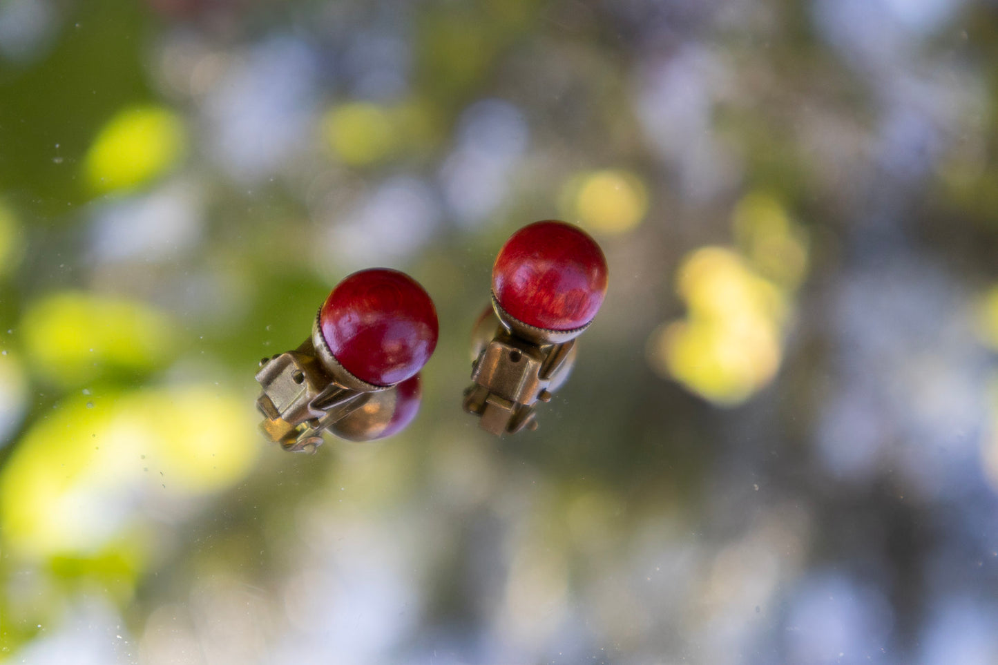 Red Wooden Pearl Clip-Ons