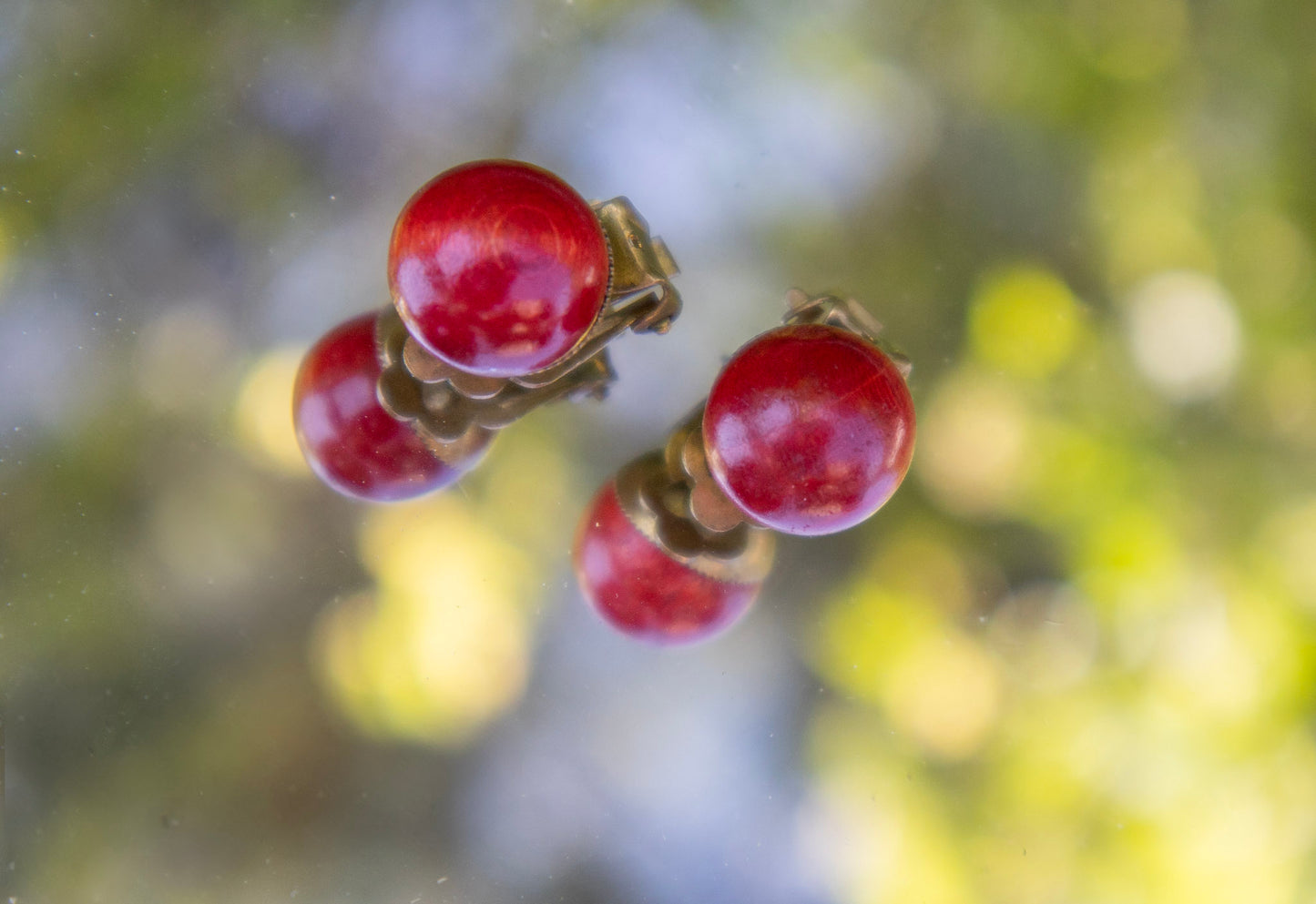 Red Wooden Pearl Clip-Ons