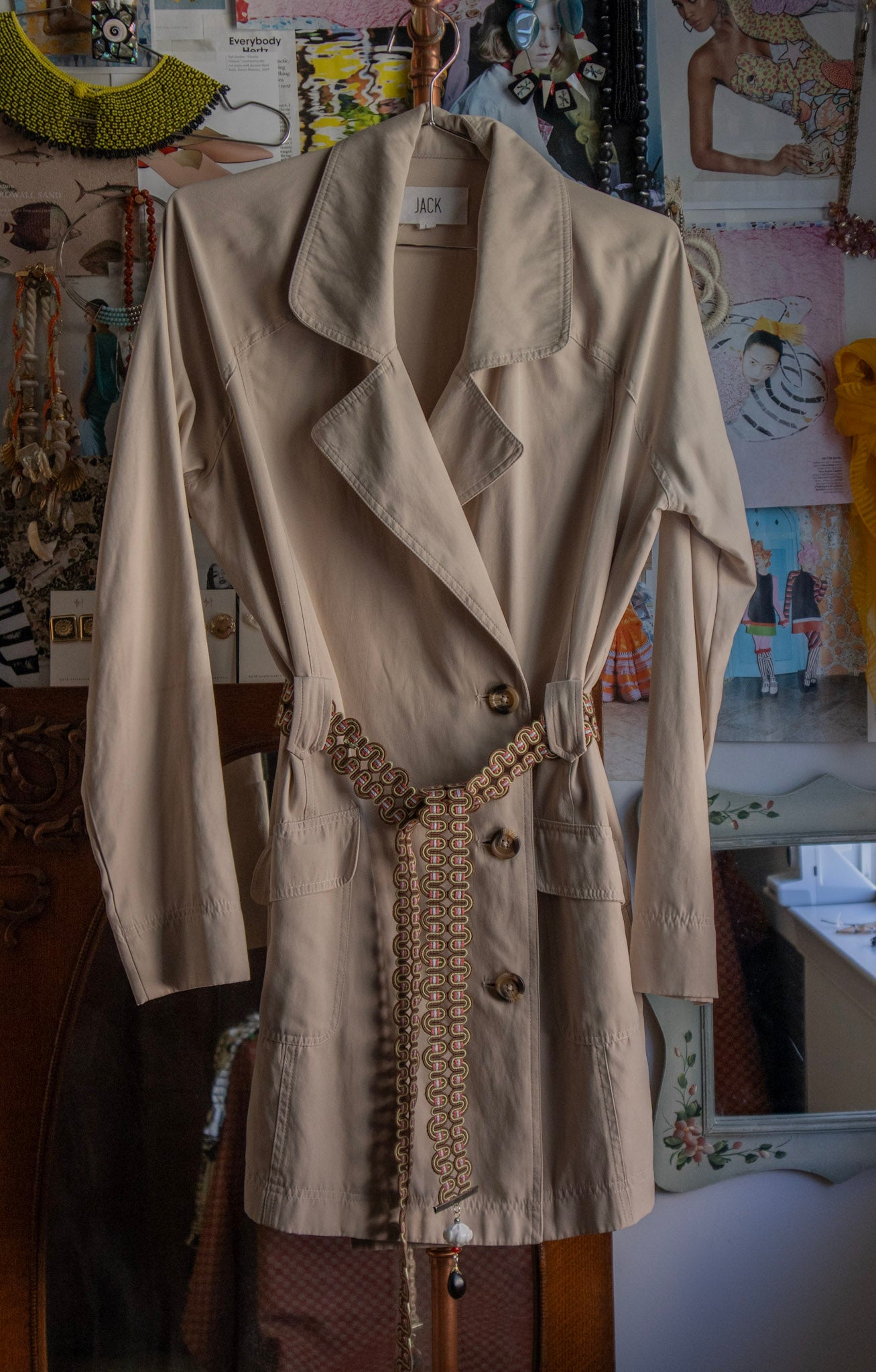 Tan Trench with Handmade Tie