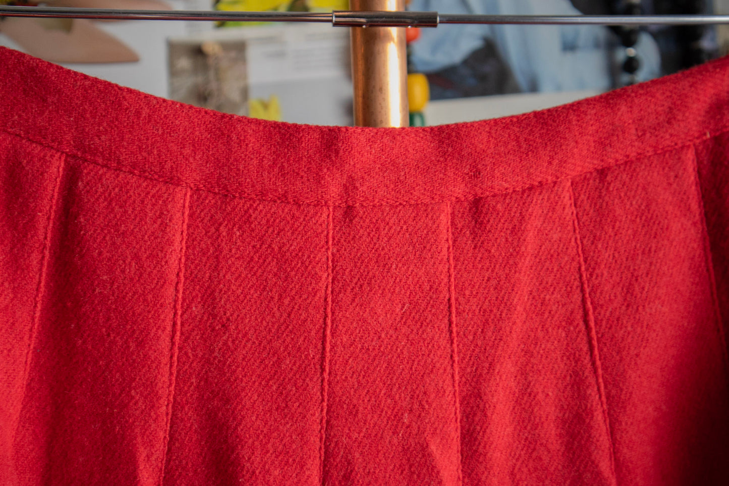 Pleated Red Wool Skirt