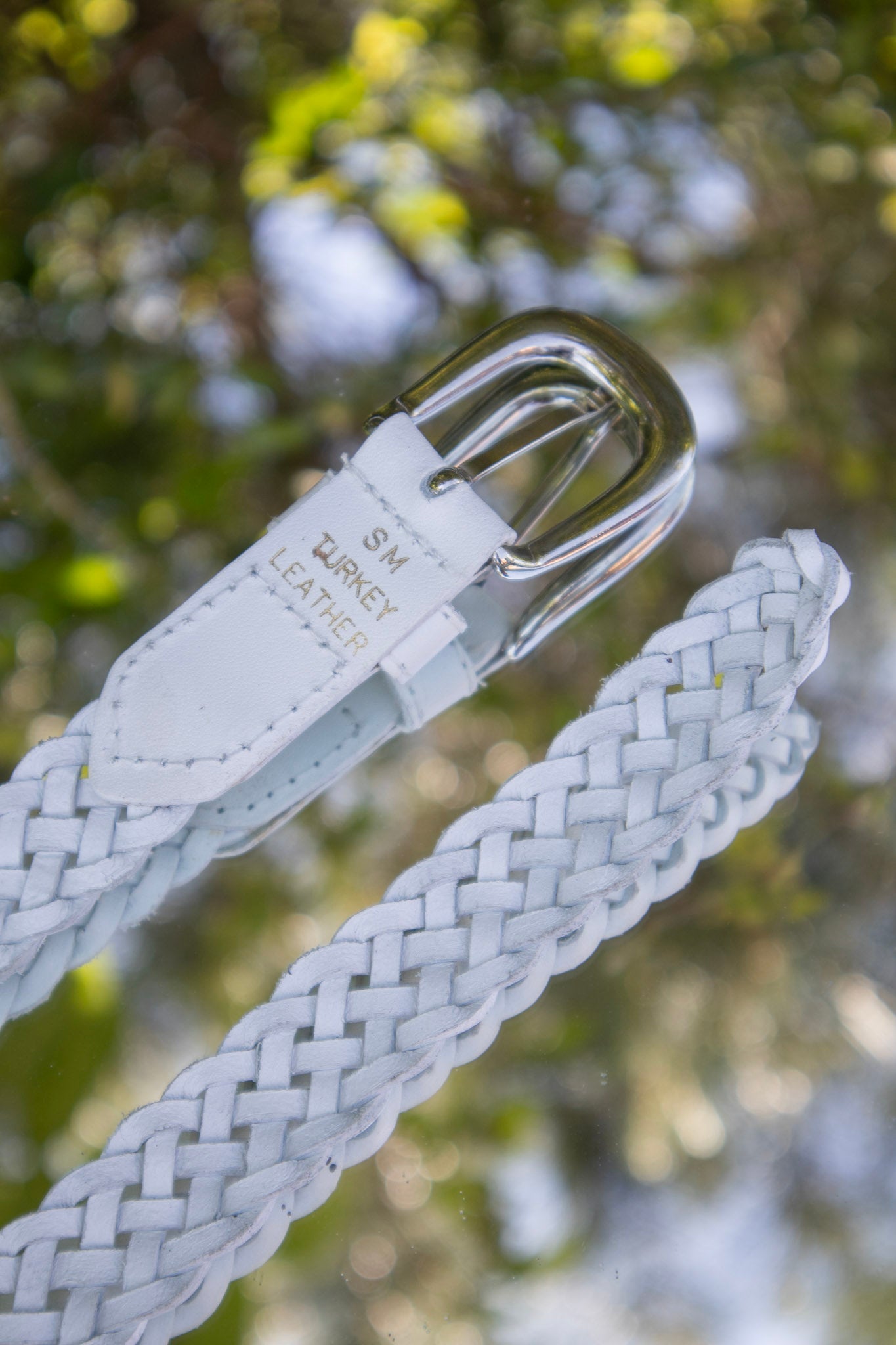 White Braided Leather Belt