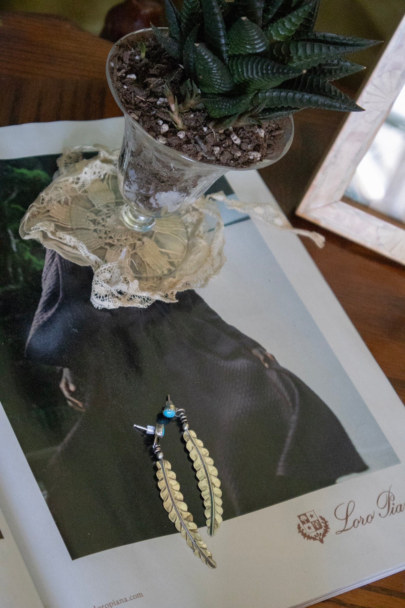 Turquoise Silver Feather Earrings