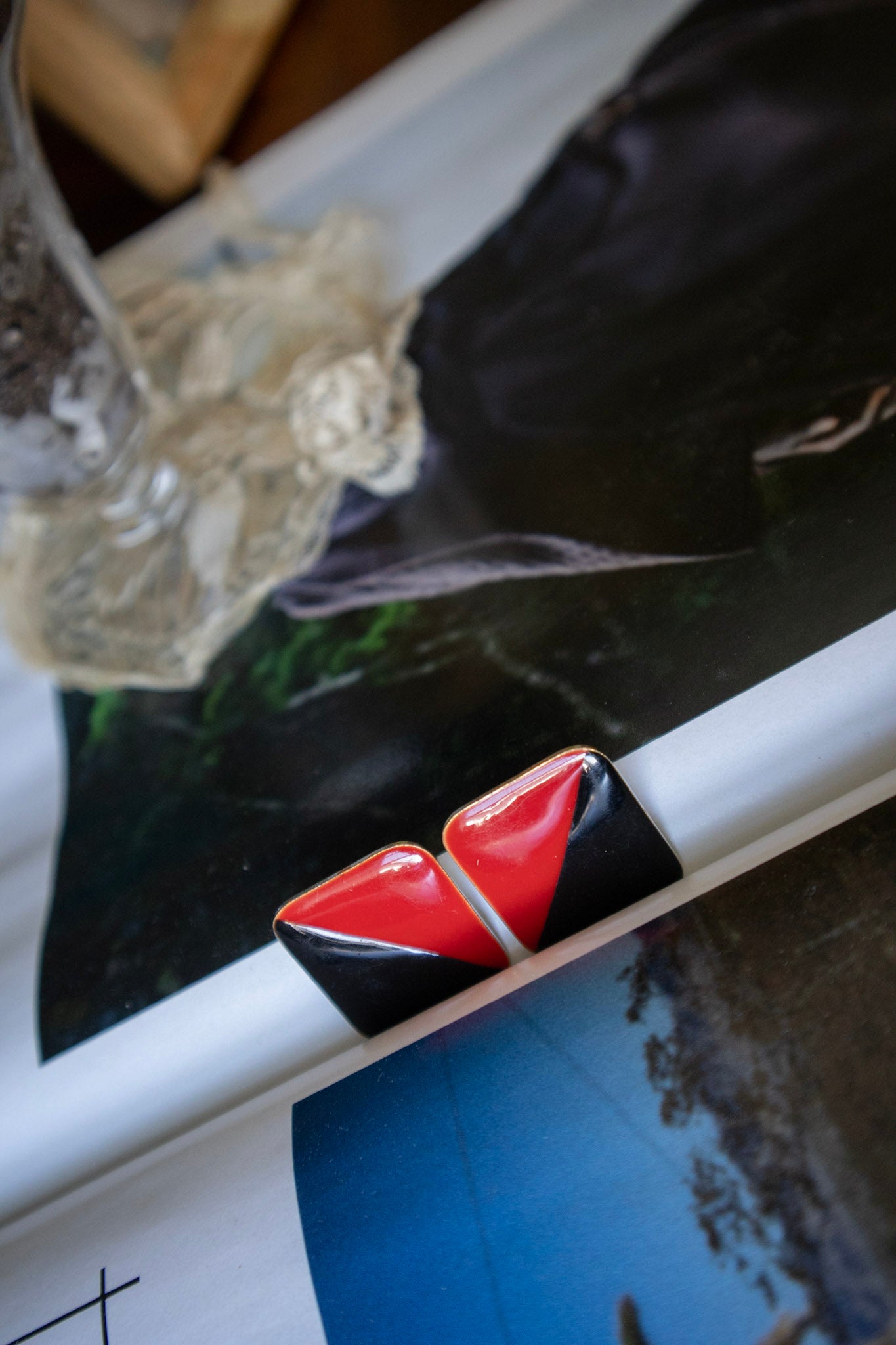 Black and Red Square Studs