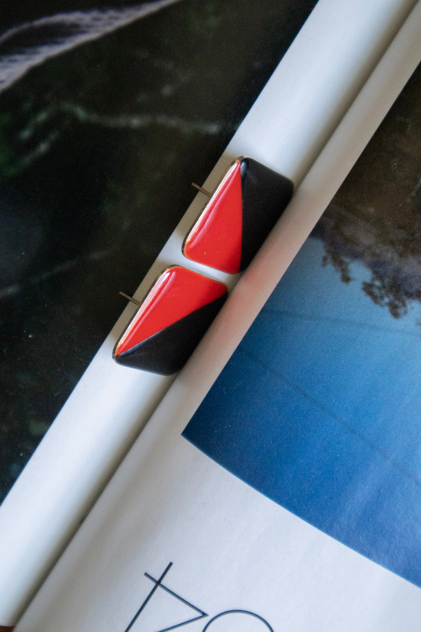 Black and Red Square Studs