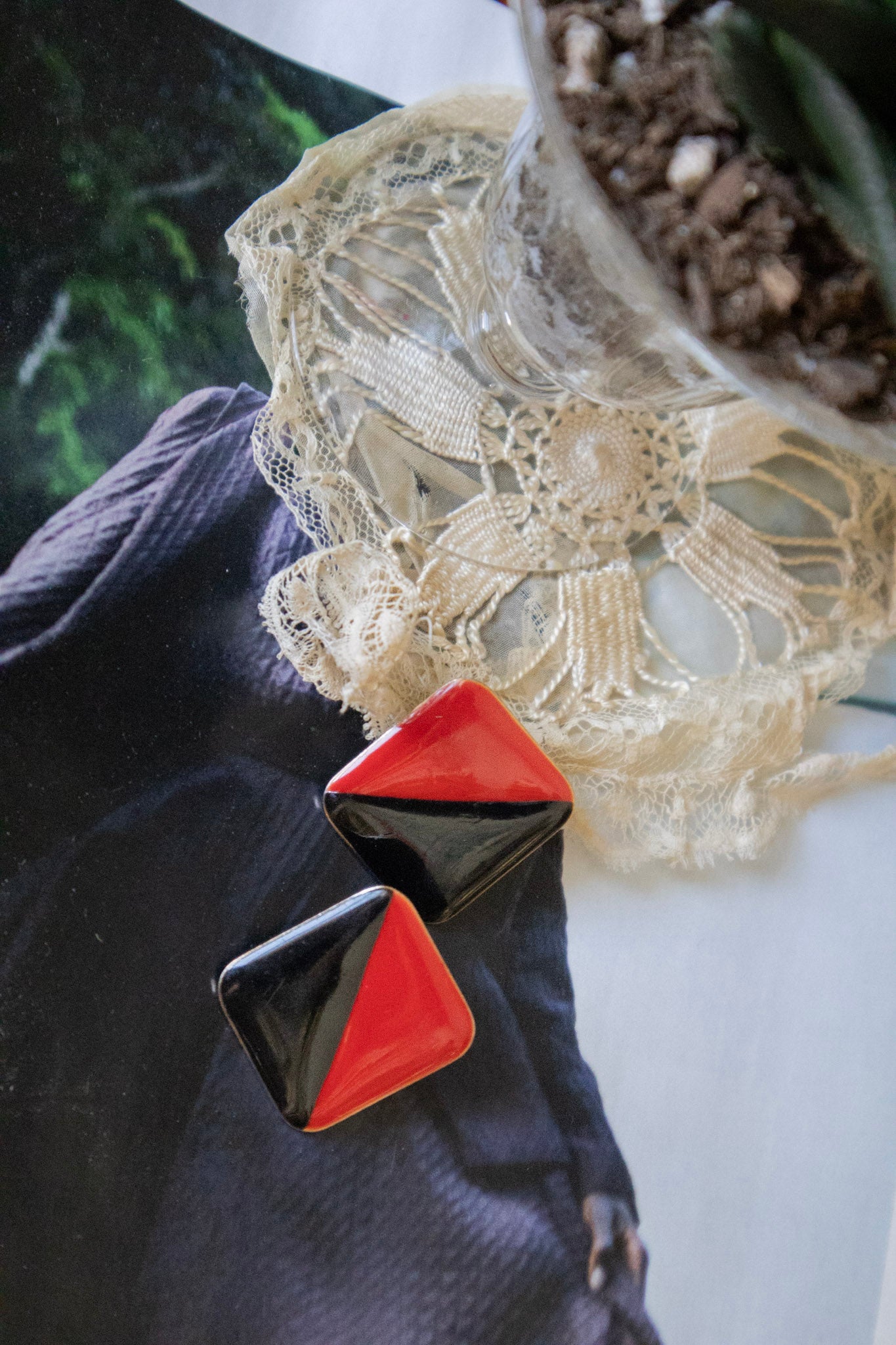 Black and Red Square Studs