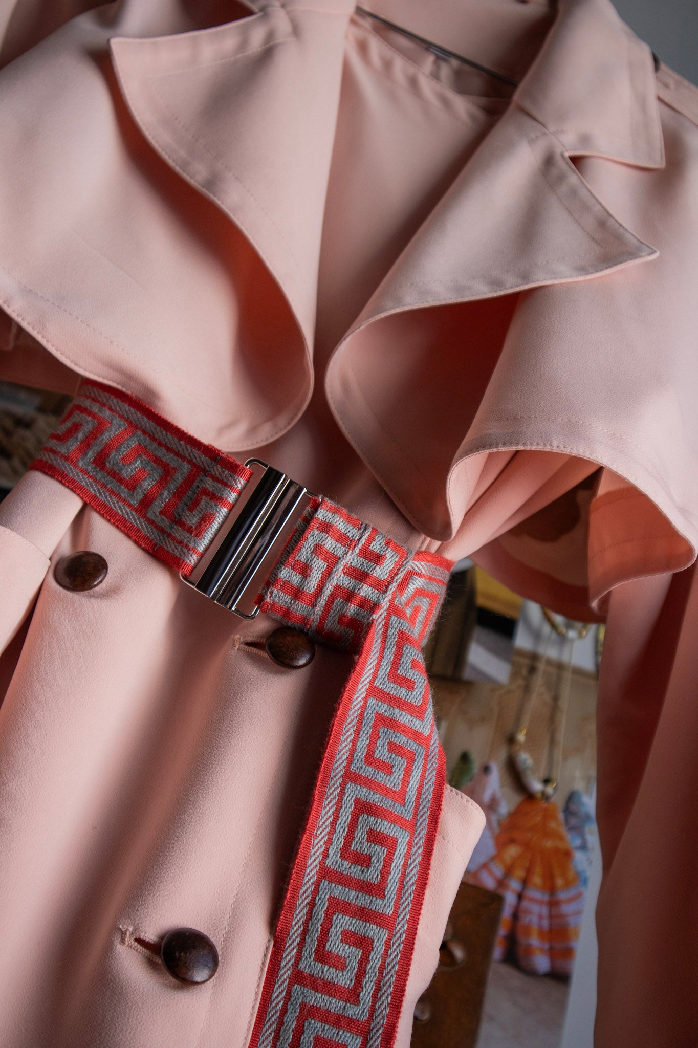 Koi Trench with Handmade Grecian Print Belt