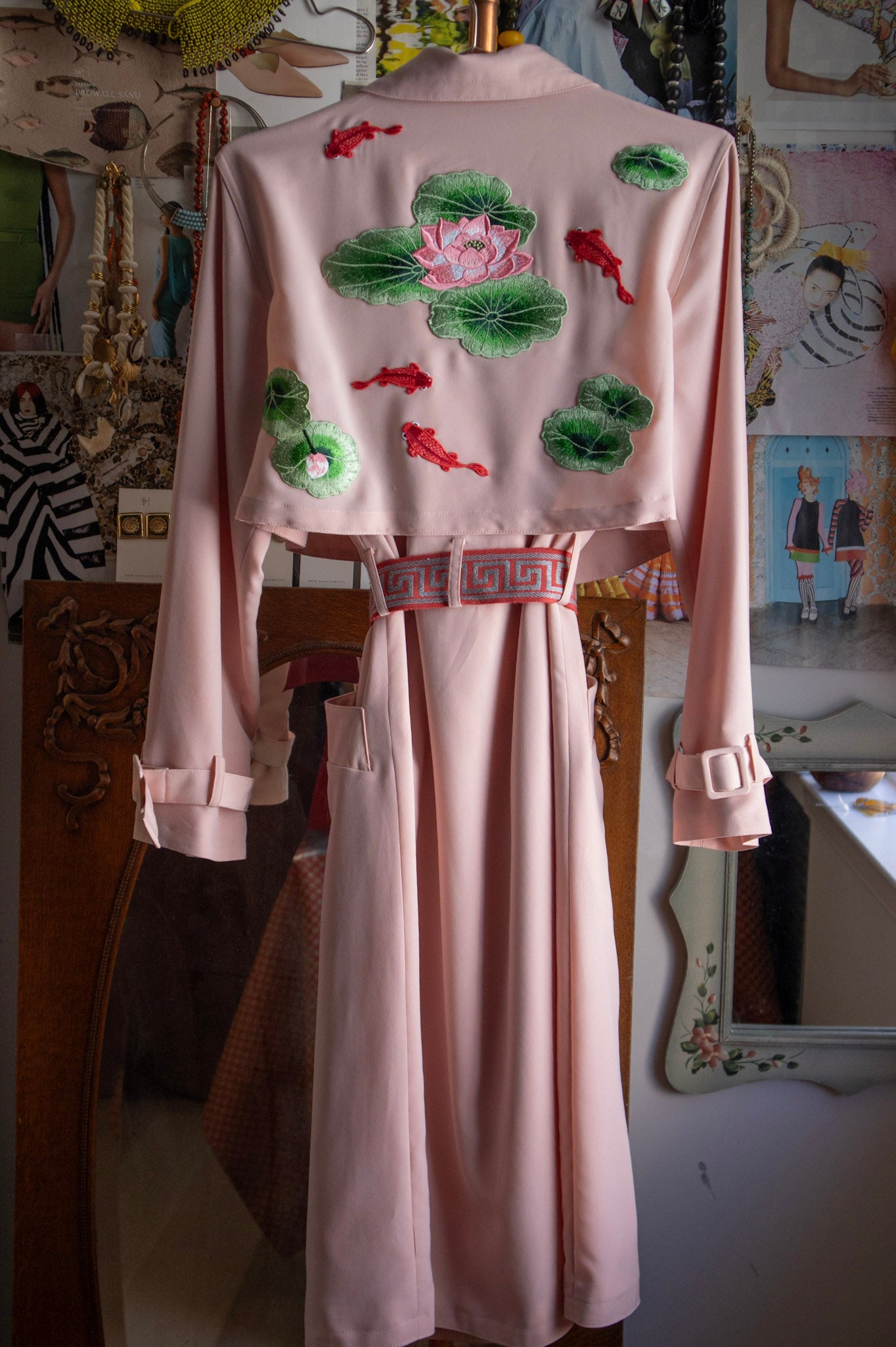 Koi Trench with Handmade Grecian Print Belt