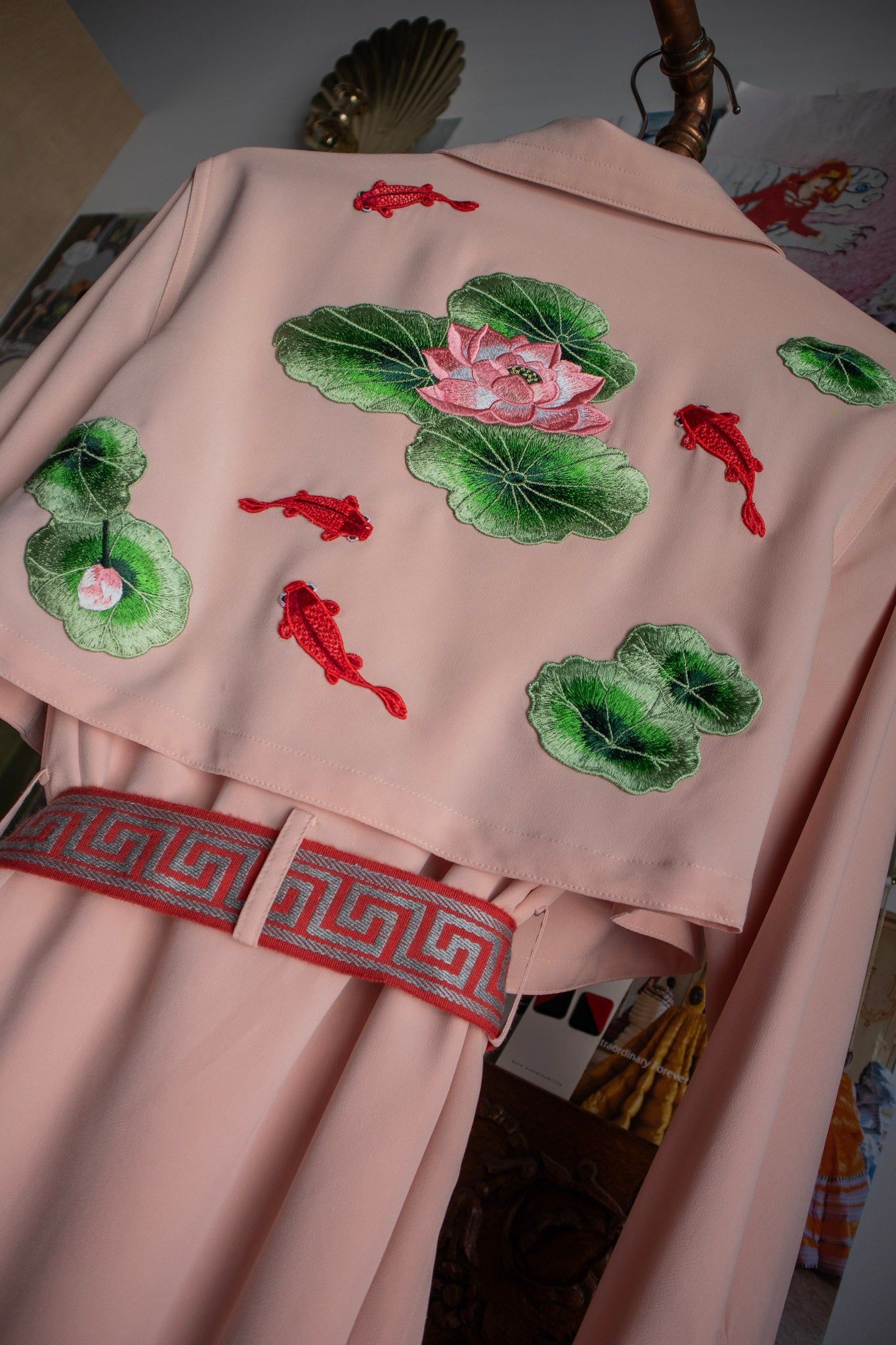 Koi Trench with Handmade Grecian Print Belt