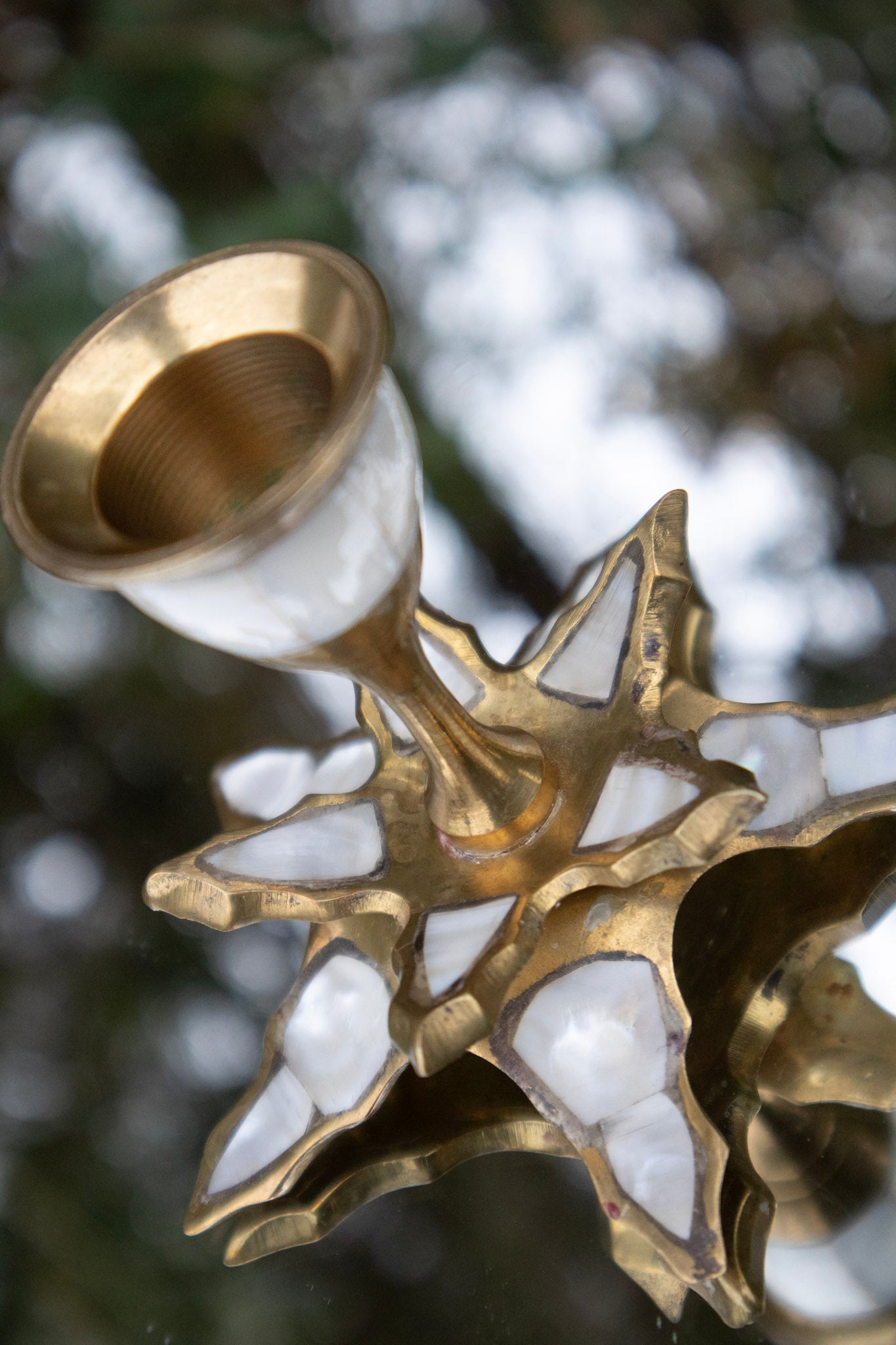 Brass Mother of Pearl Candlestick