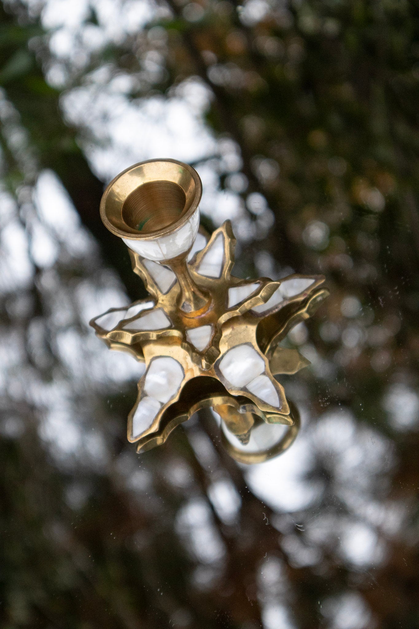 Brass Mother of Pearl Candlestick