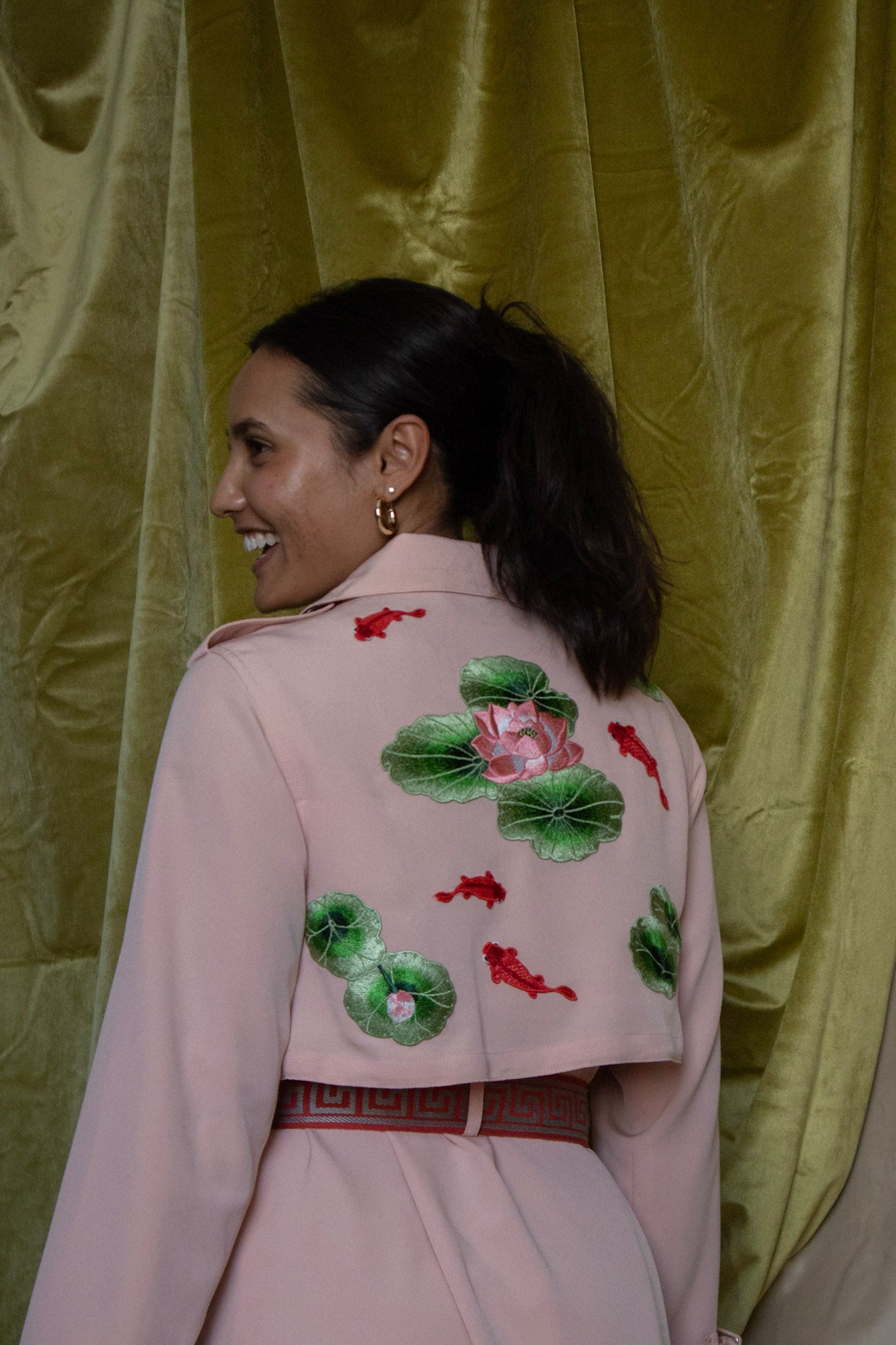 Koi Trench with Handmade Grecian Print Belt