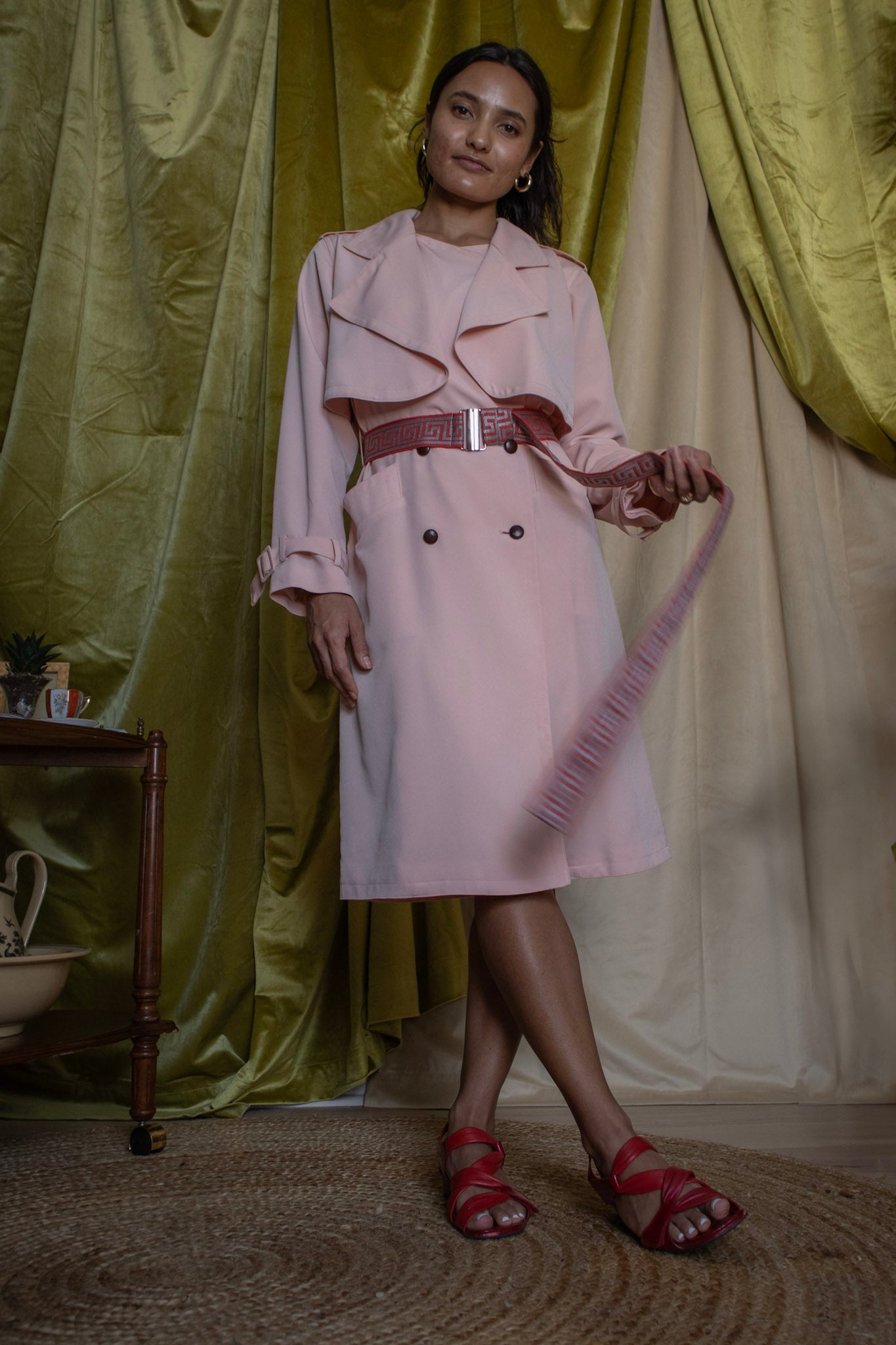Koi Trench with Handmade Grecian Print Belt
