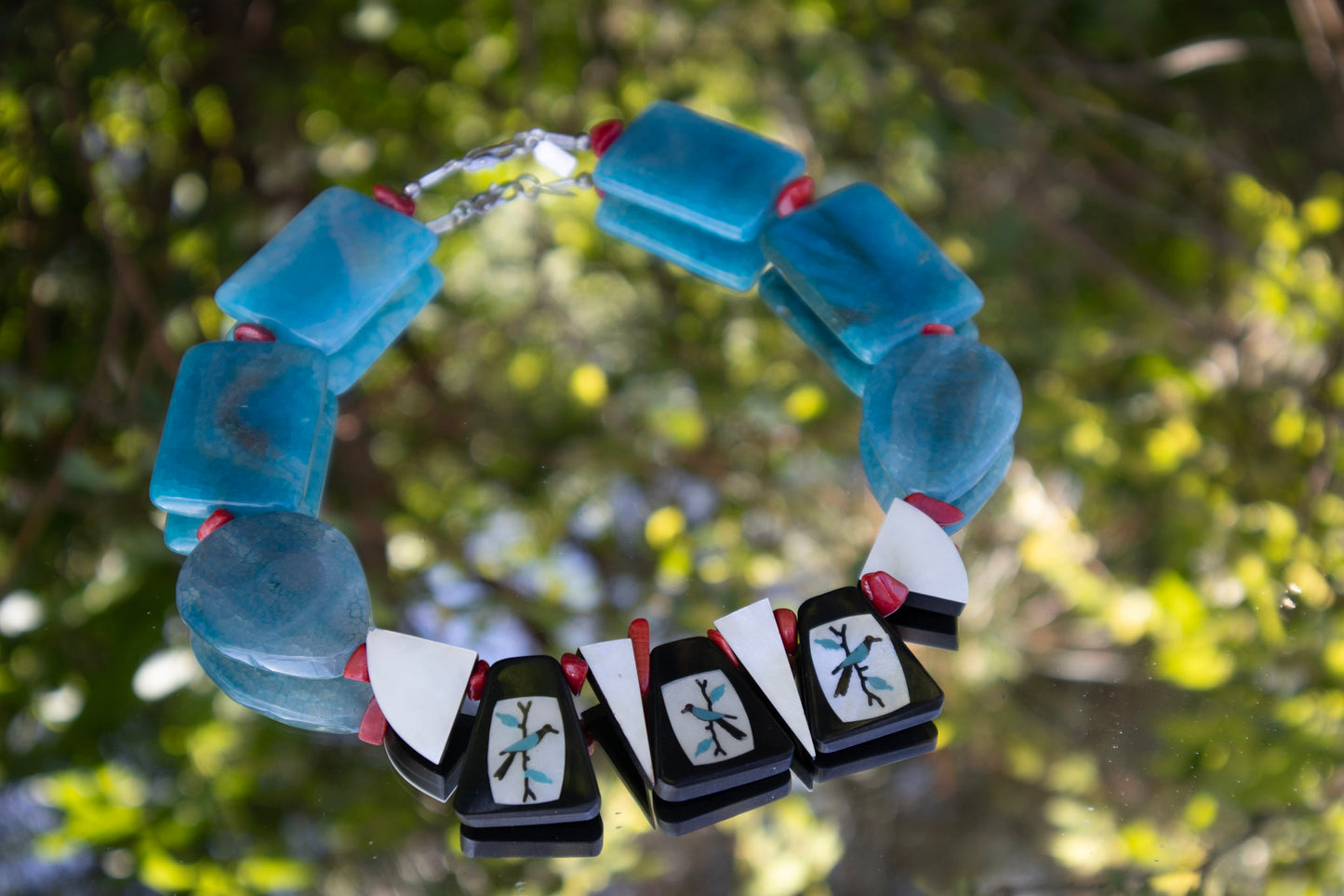 Blue Agate Bird Necklace