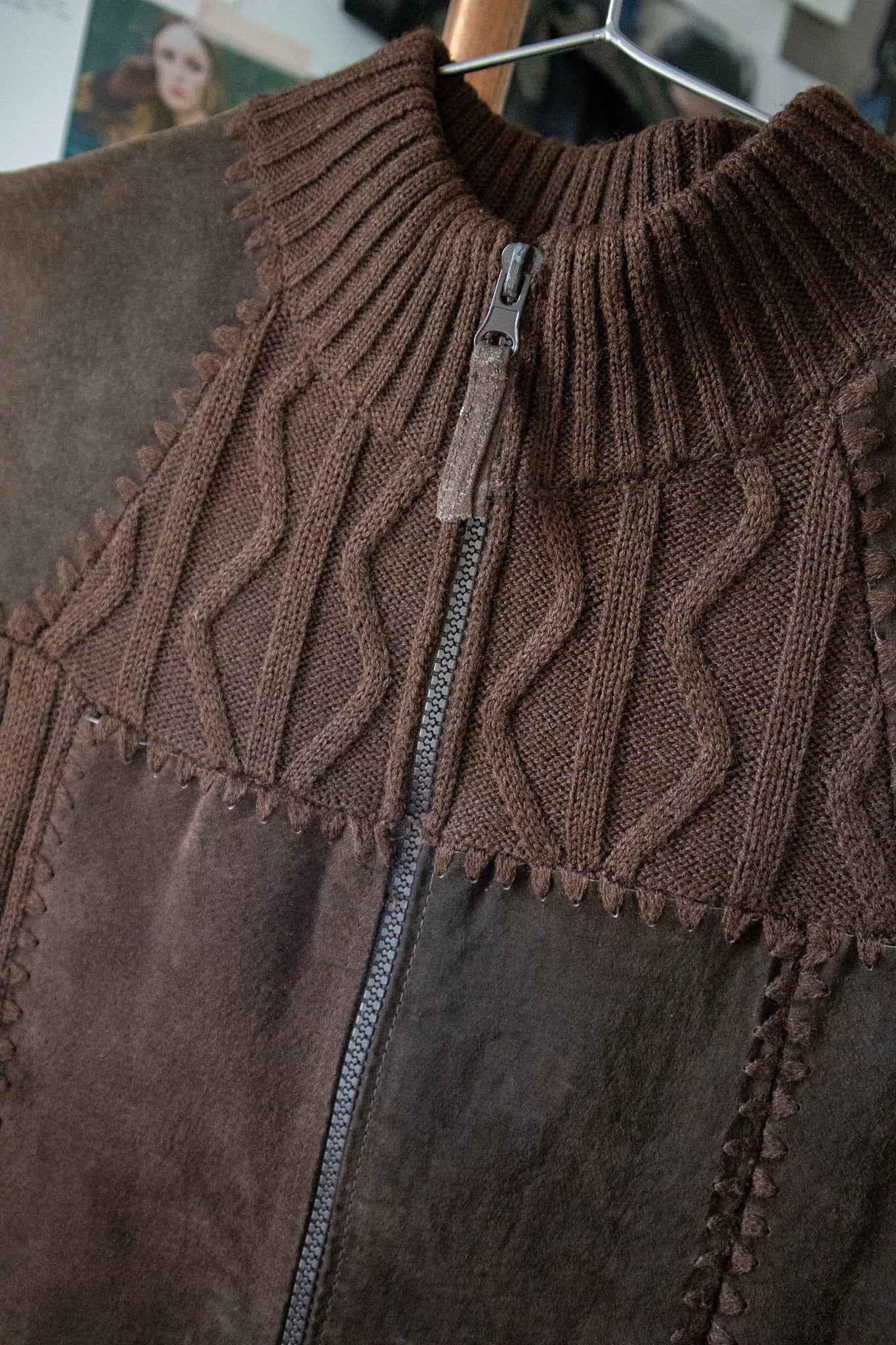 Patchwork Leather and Knit Vest