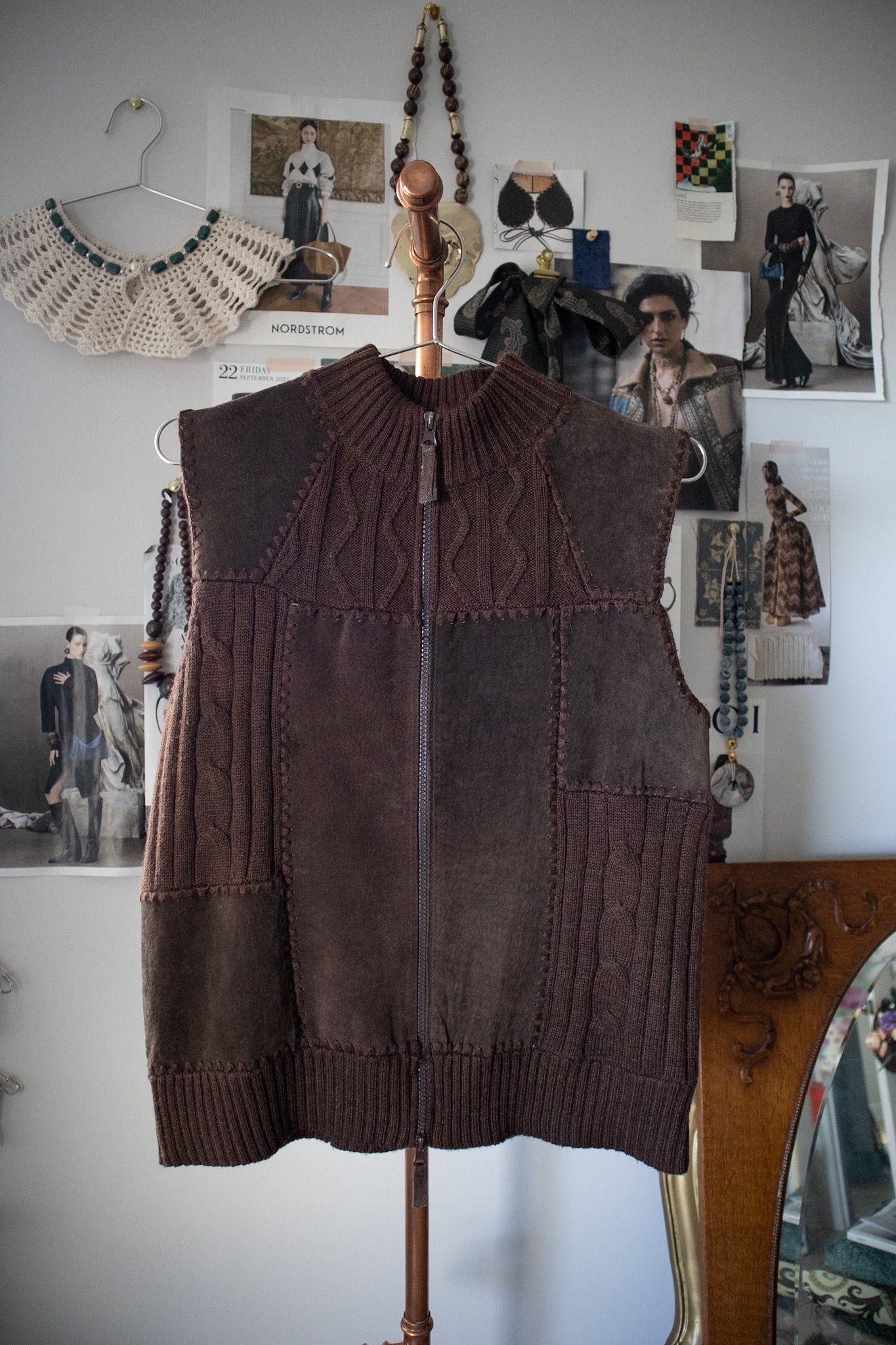 Patchwork Leather and Knit Vest