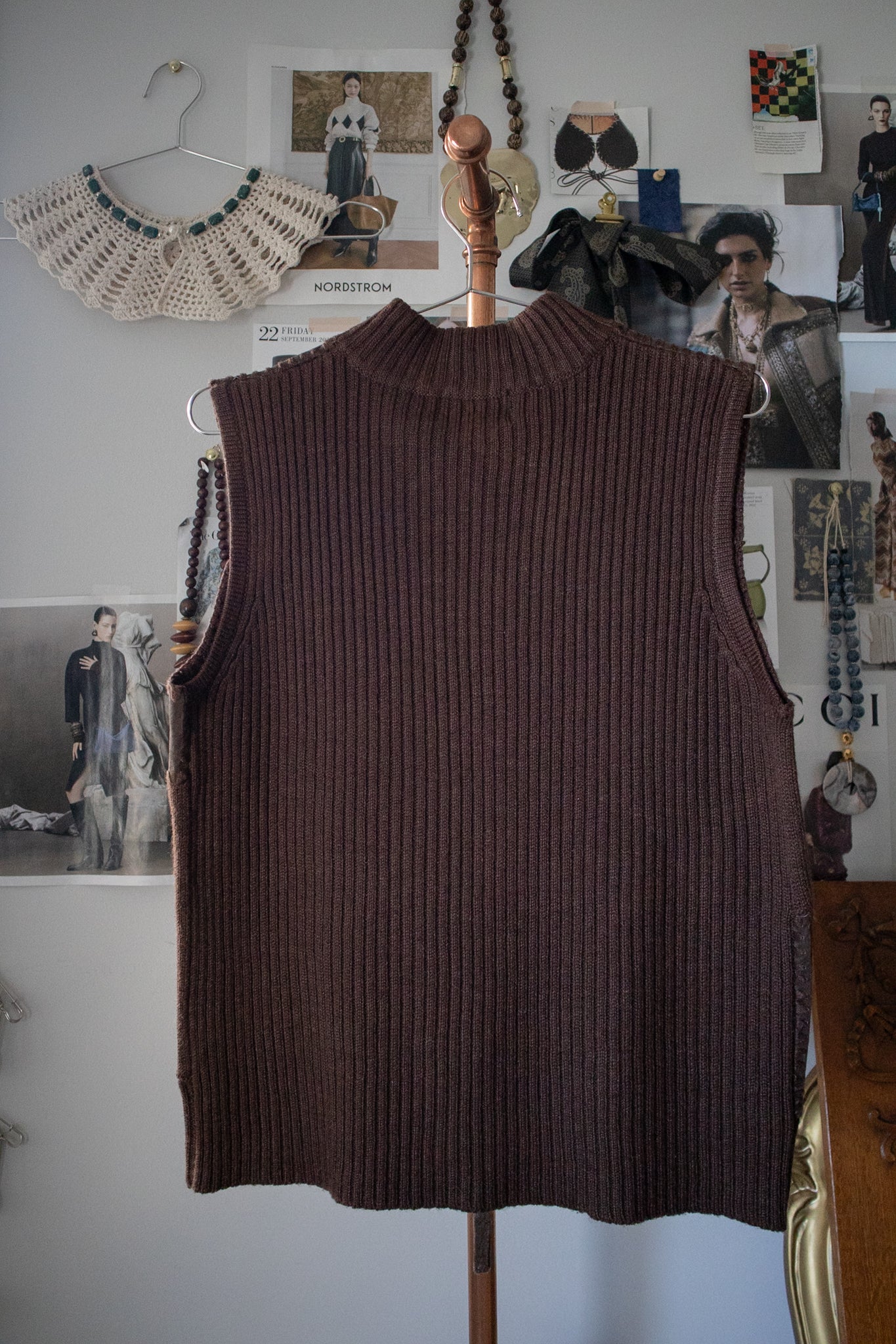 Patchwork Leather and Knit Vest