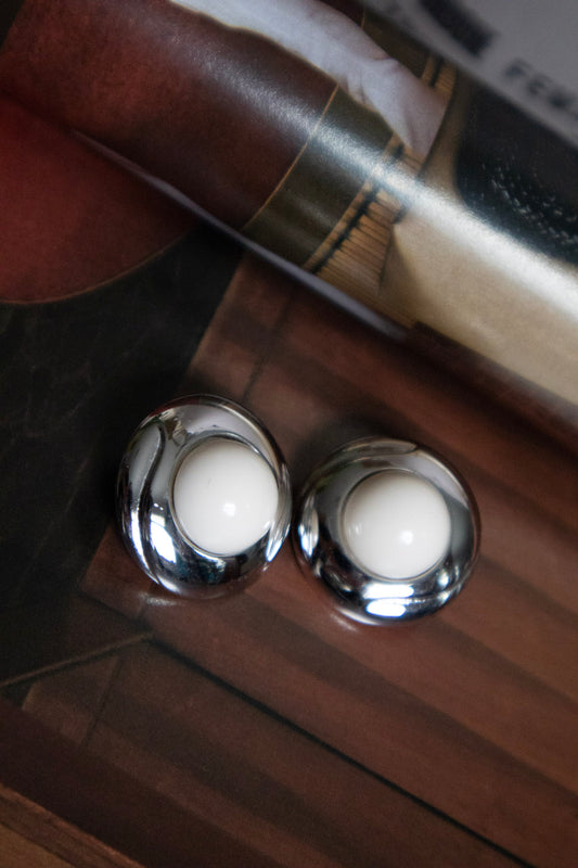 Silvertone Cream Earrings