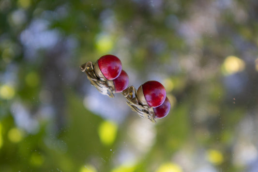 Red Wooden Pearl Clip-Ons