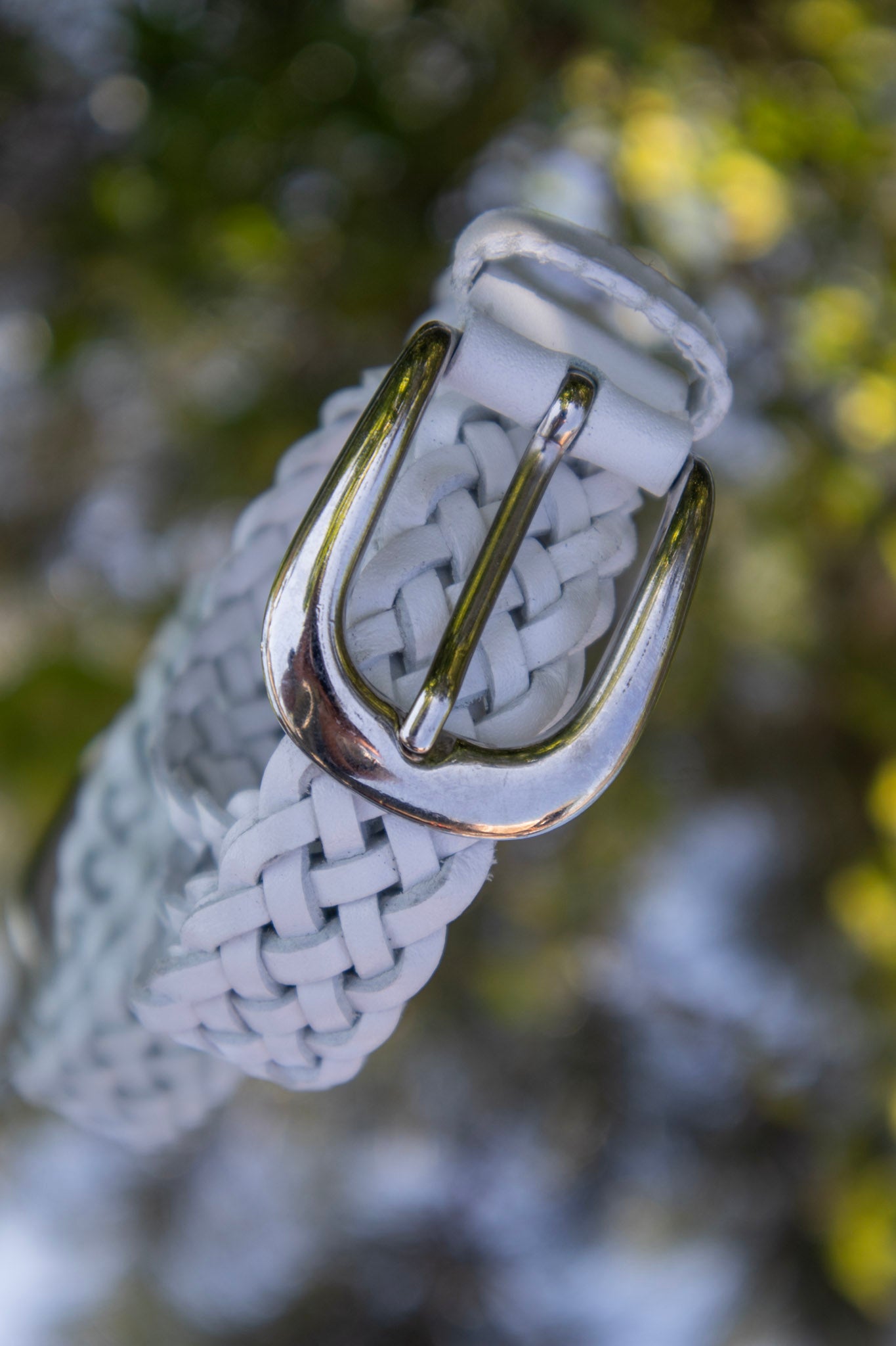 White Braided Leather Belt