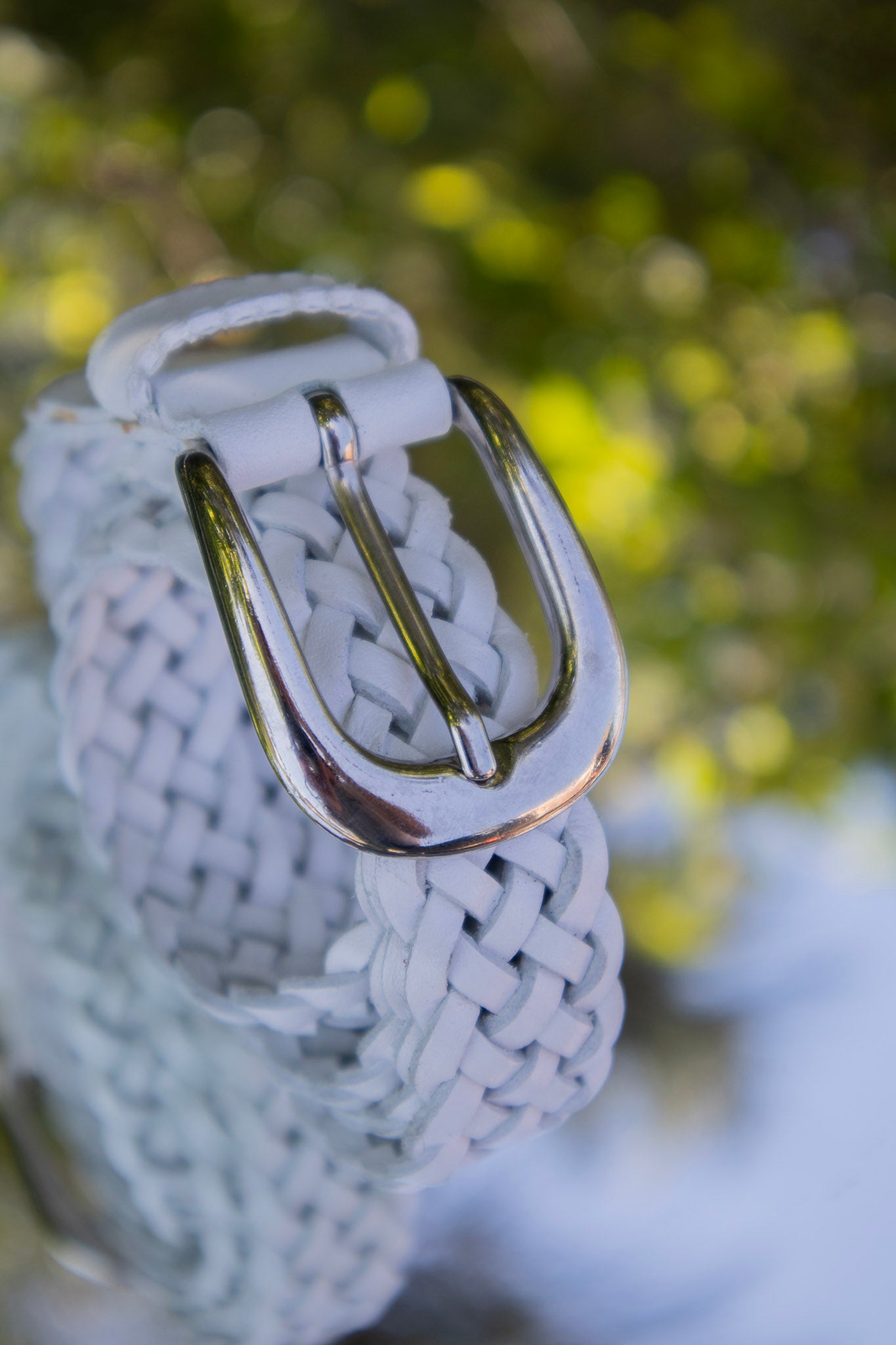 White Braided Leather Belt