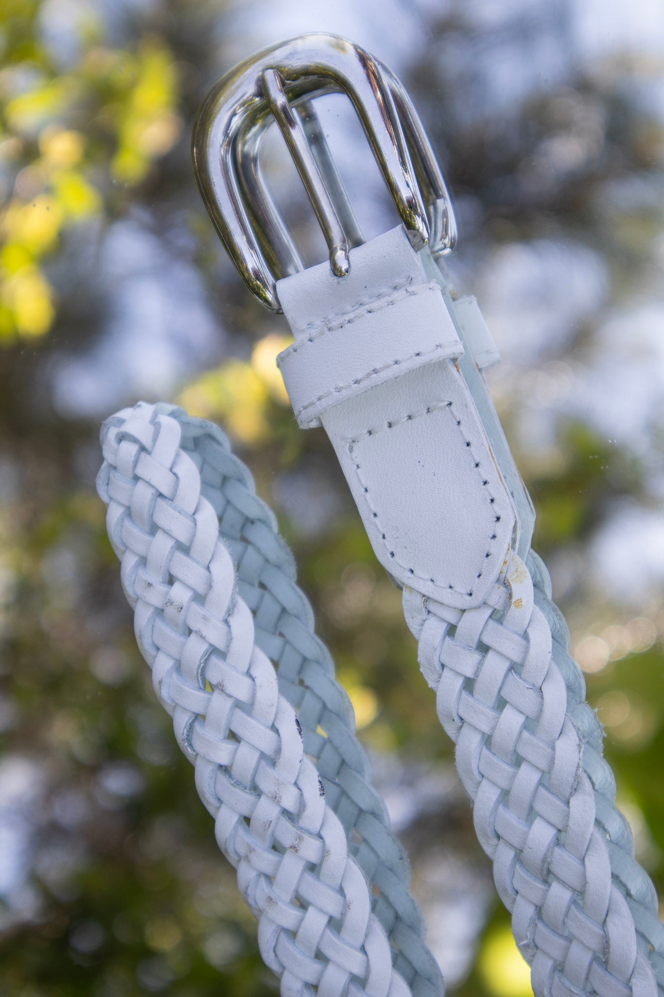 White Braided Leather Belt