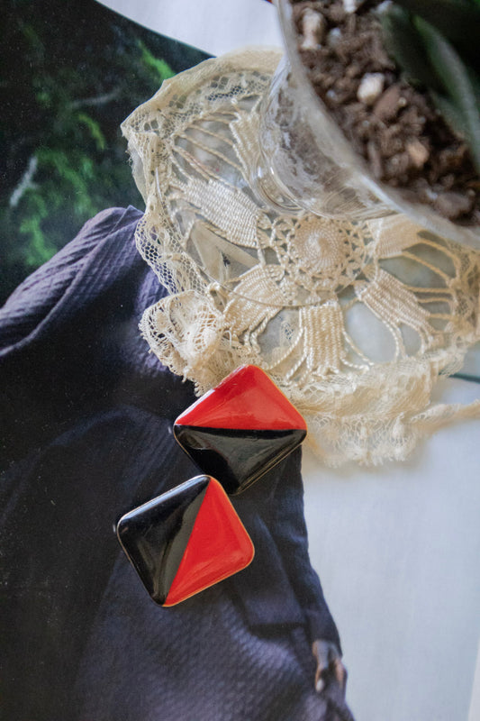 Black and Red Square Studs