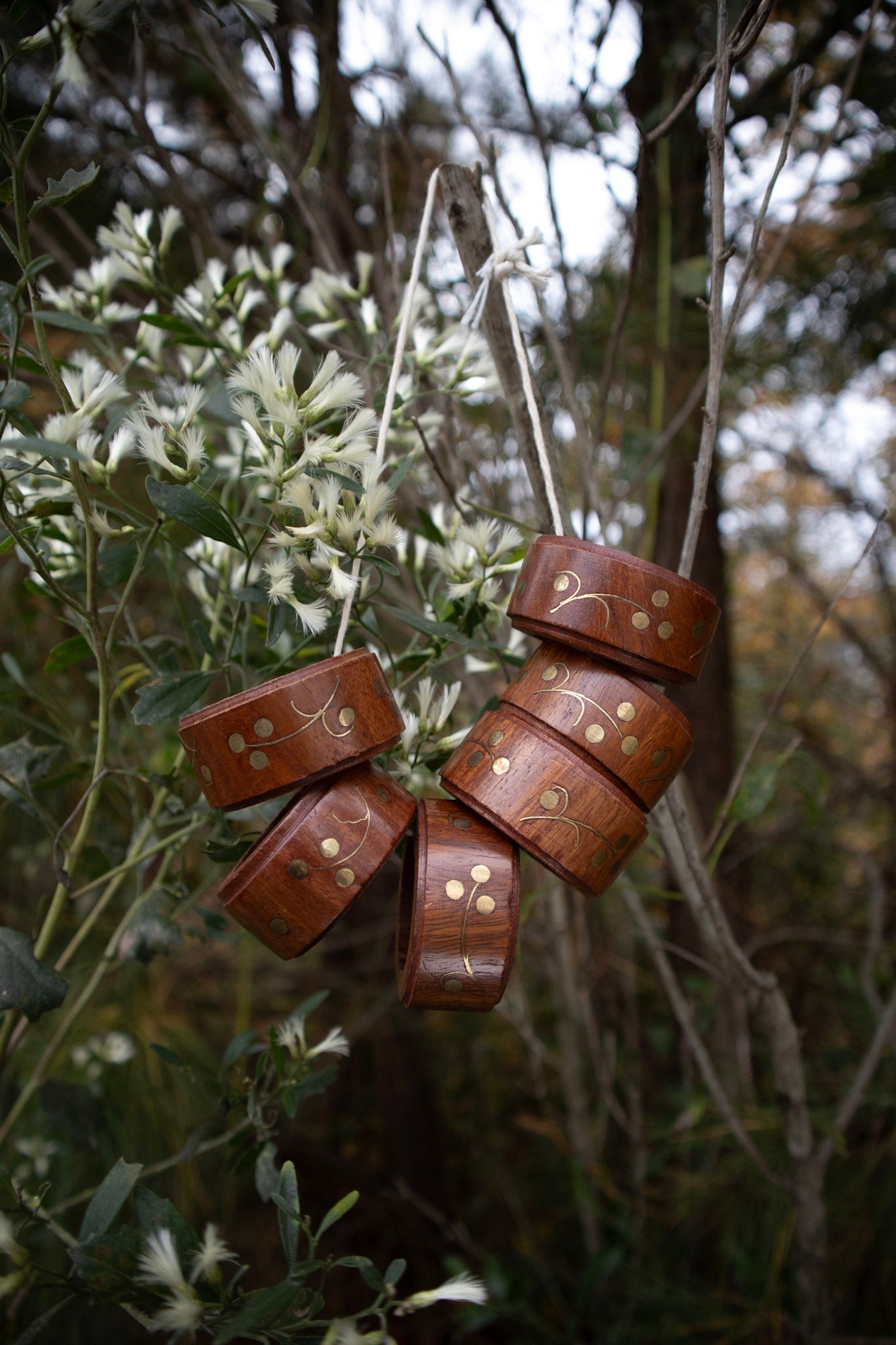 Wood Napkin Rings with Brass Inlay