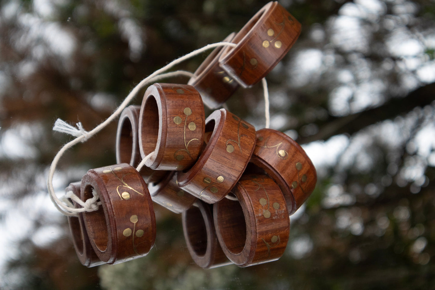 Wood Napkin Rings with Brass Inlay