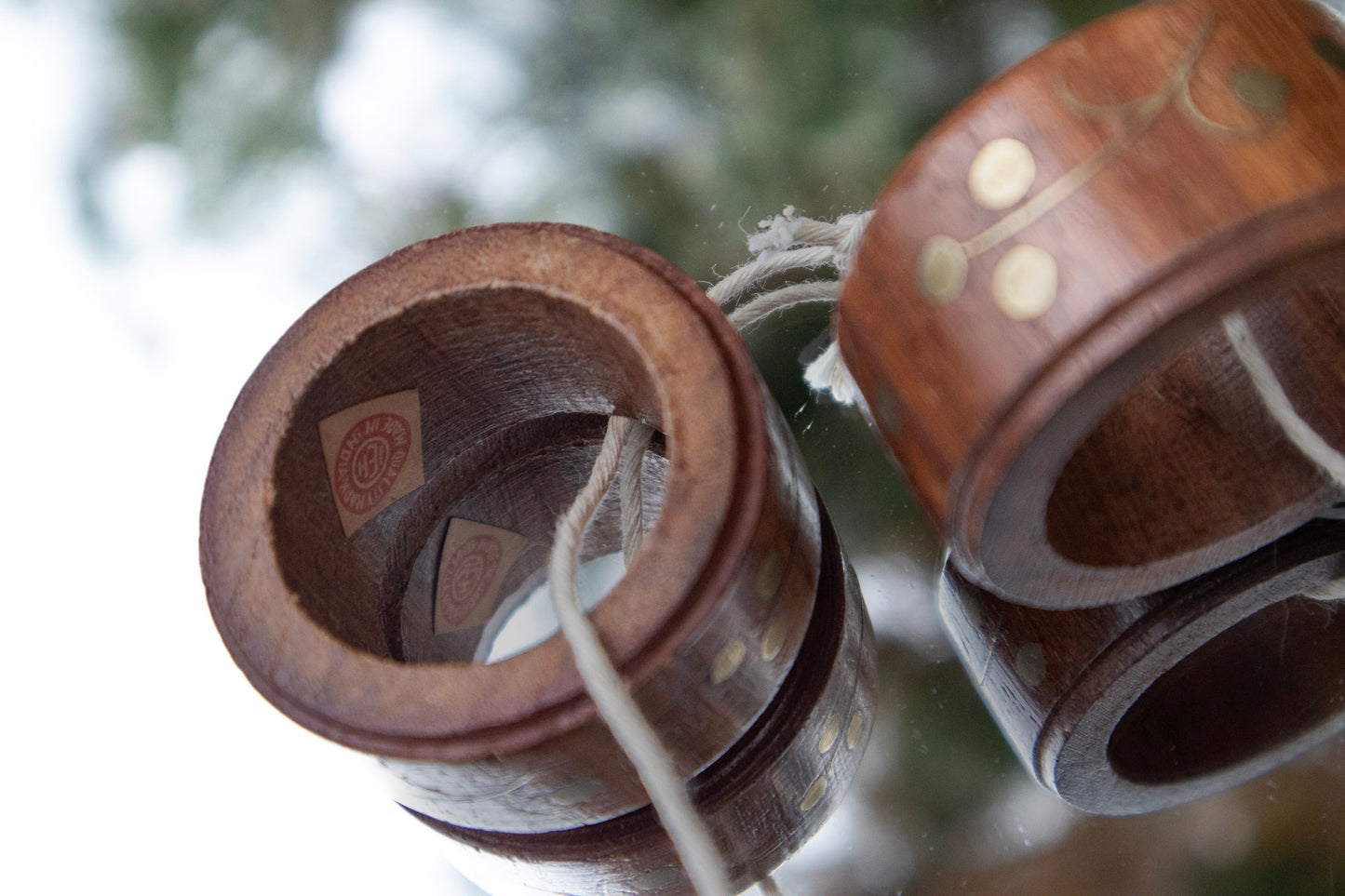 Wood Napkin Rings with Brass Inlay