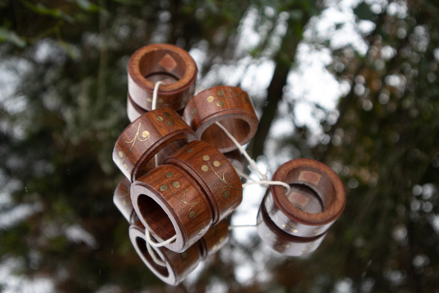 Wood Napkin Rings with Brass Inlay