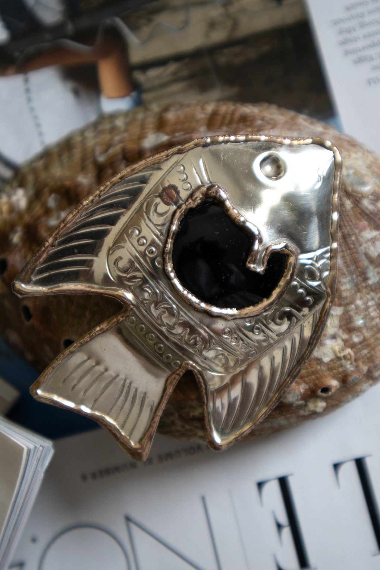 Silver & Glass Fish Brooch