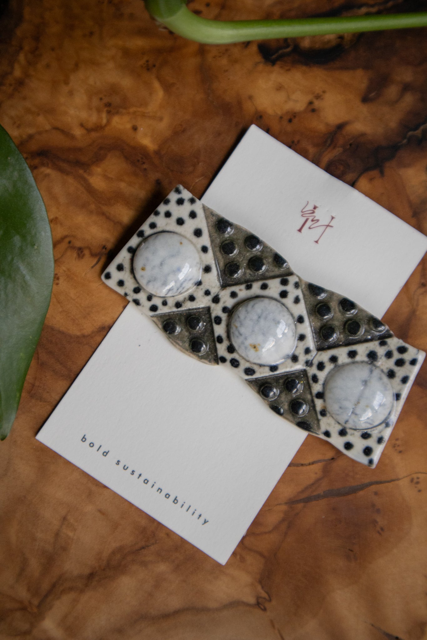 Black and White Ceramic Brooch