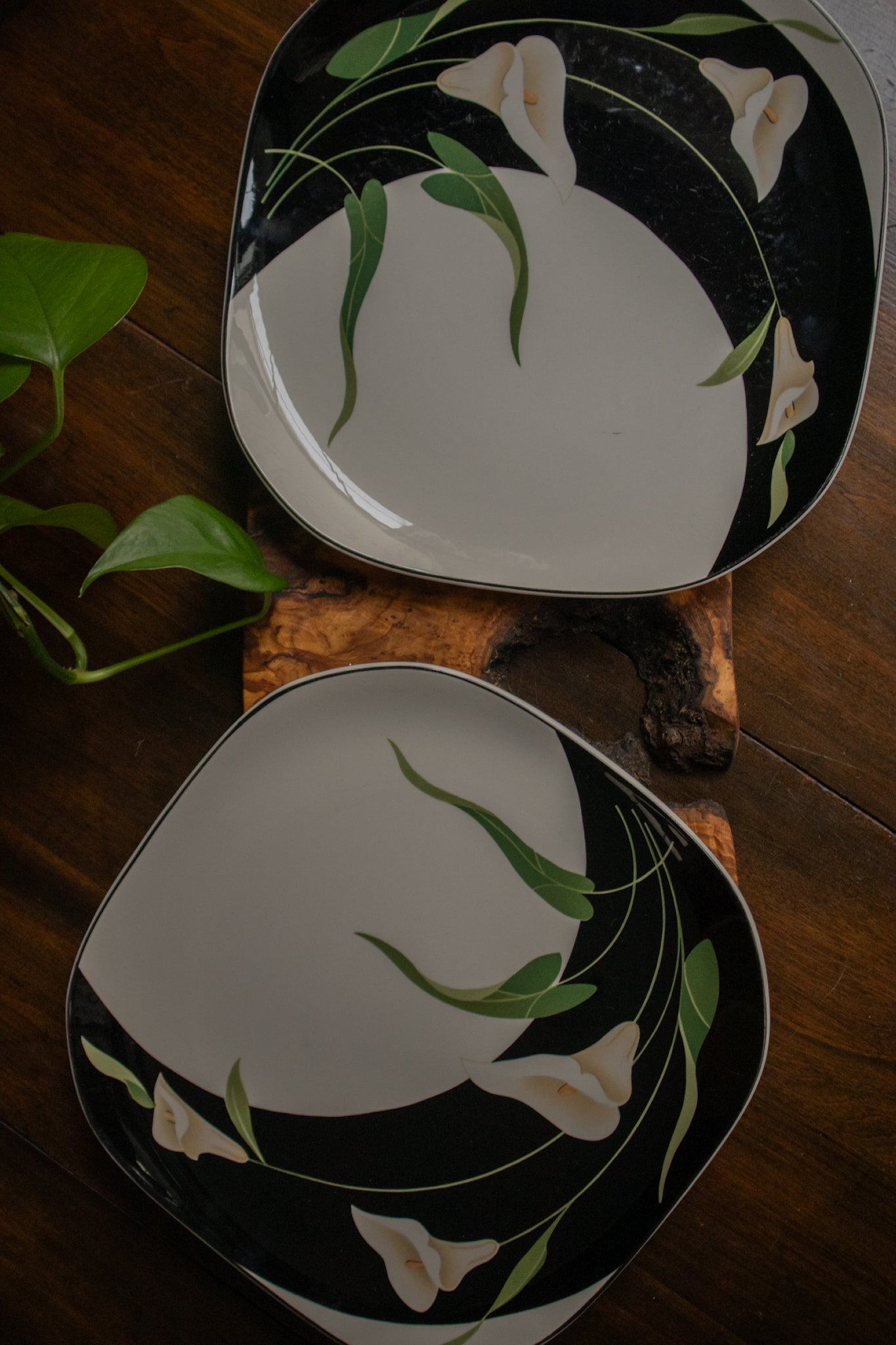 Black Lillies Porcelain Dishes (set of 2)