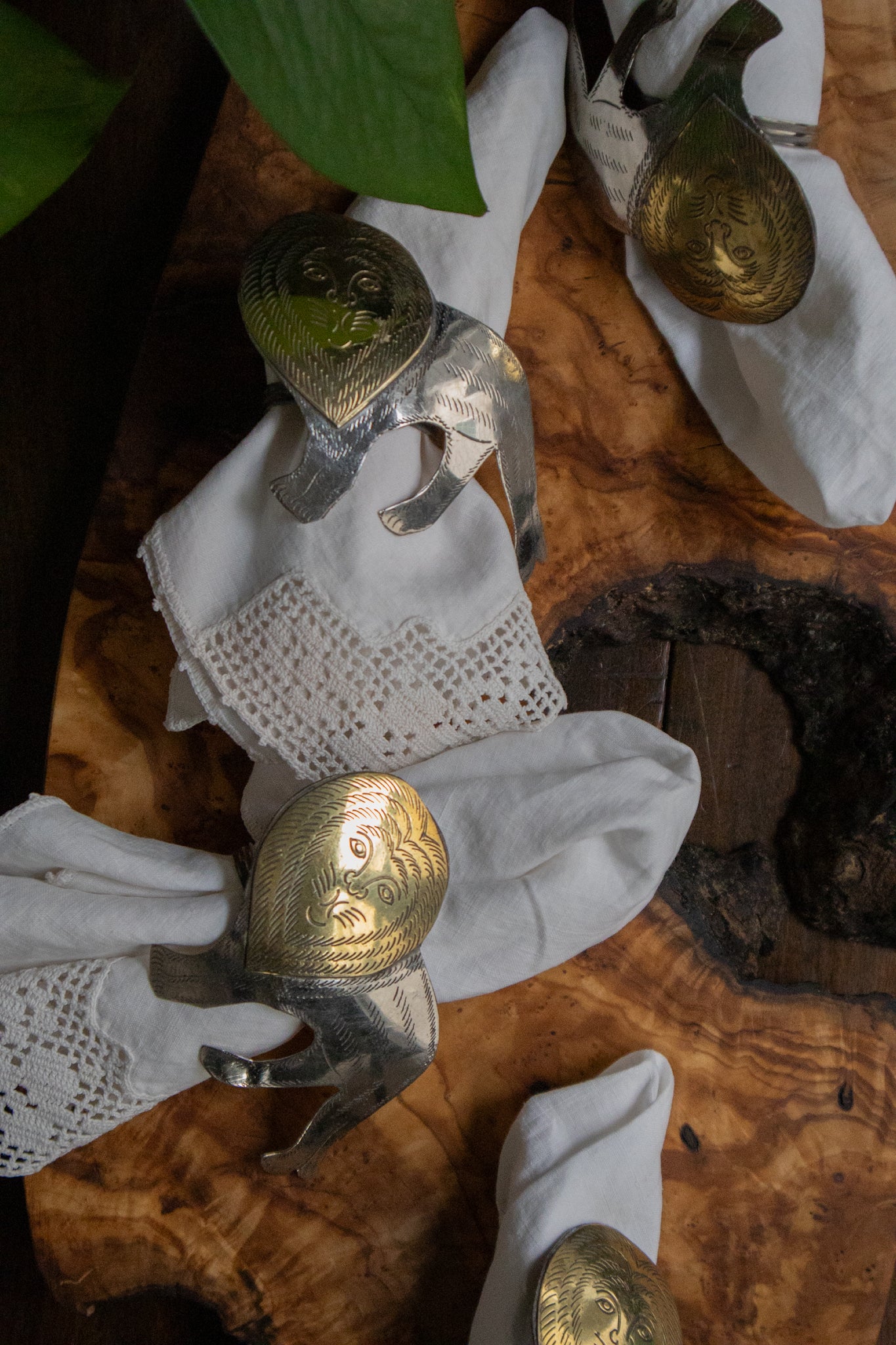 Brass Lion Napkin Rings (Set of 4)