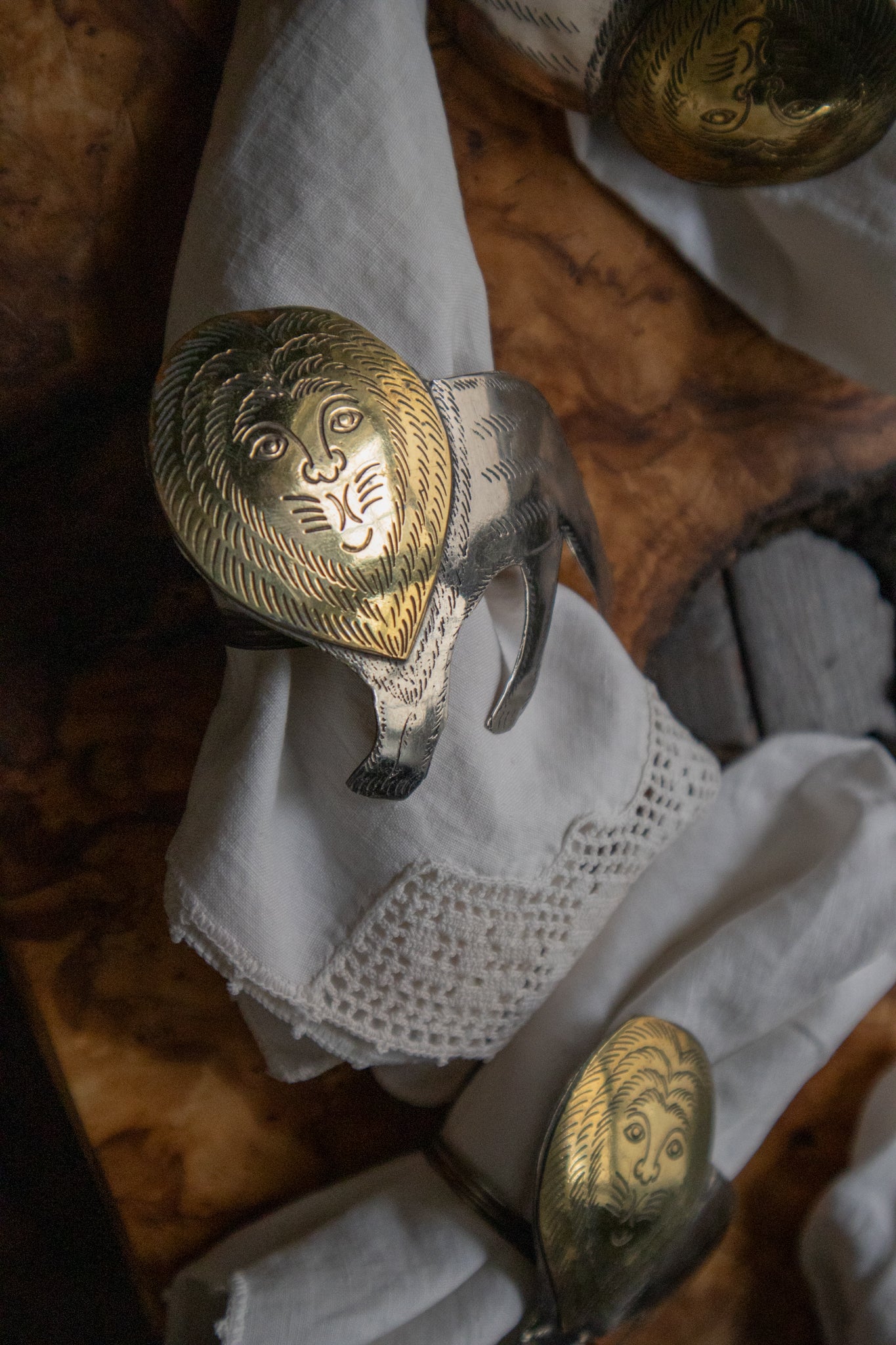 Brass Lion Napkin Rings (Set of 4)