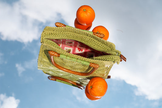 Green Raffia Bamboo Handbag