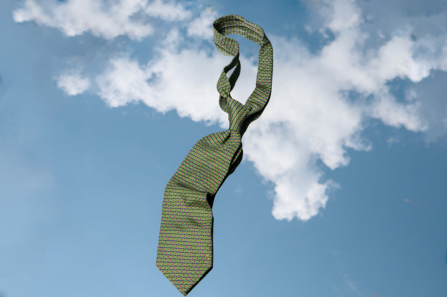 White Floral Print Green Tie