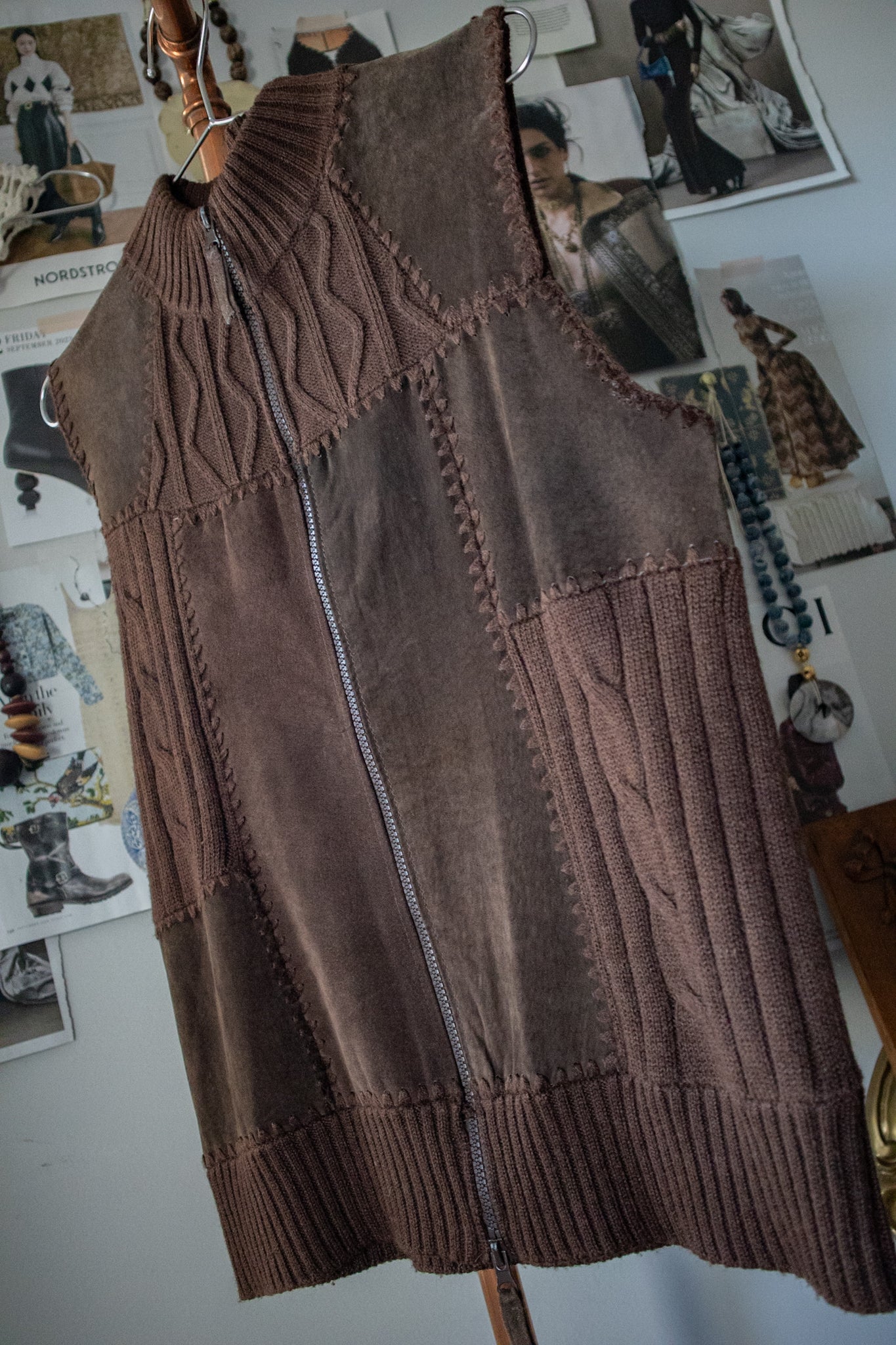 Patchwork Leather and Knit Vest