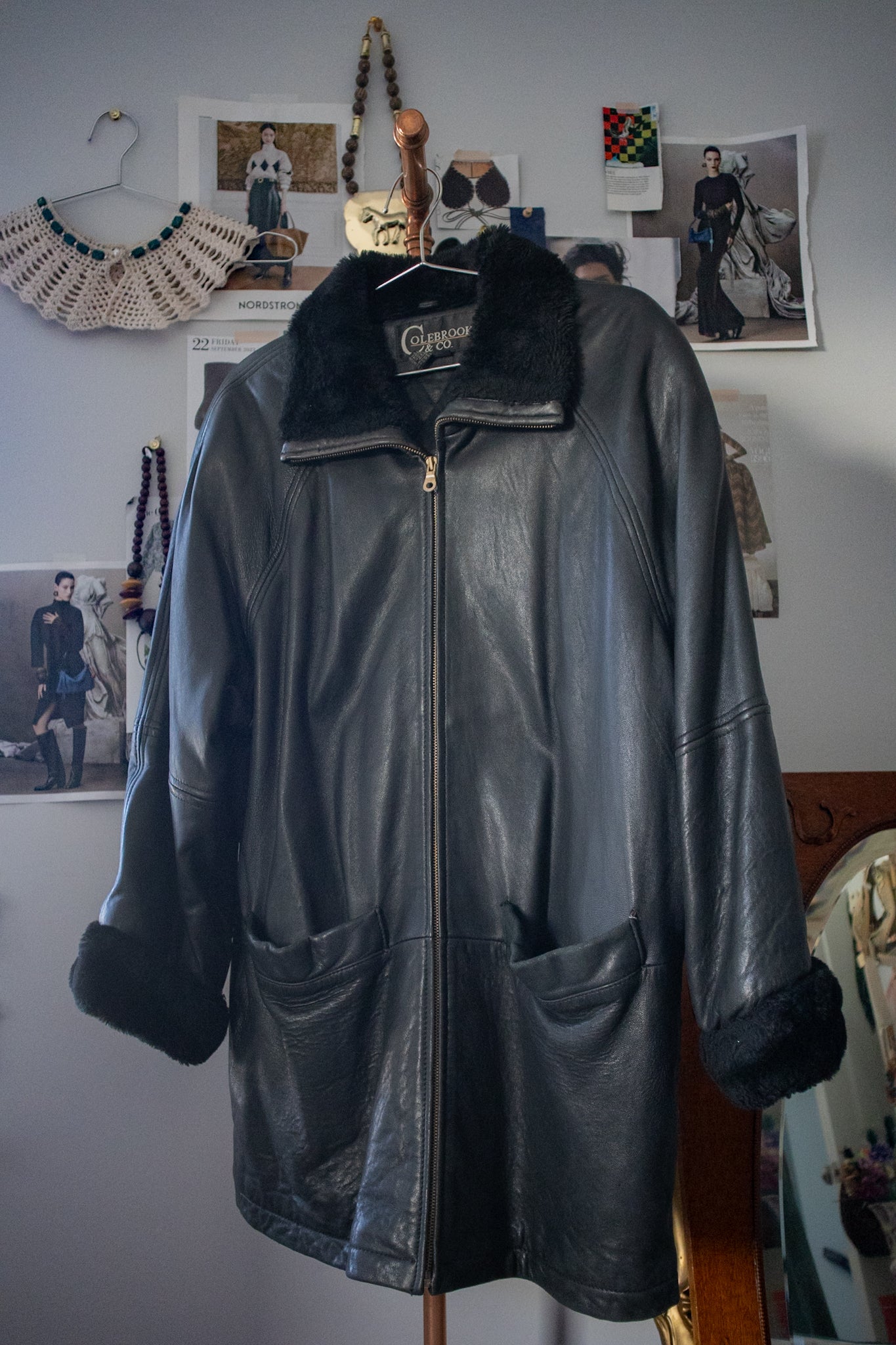 Leather Coat with Fur Collar