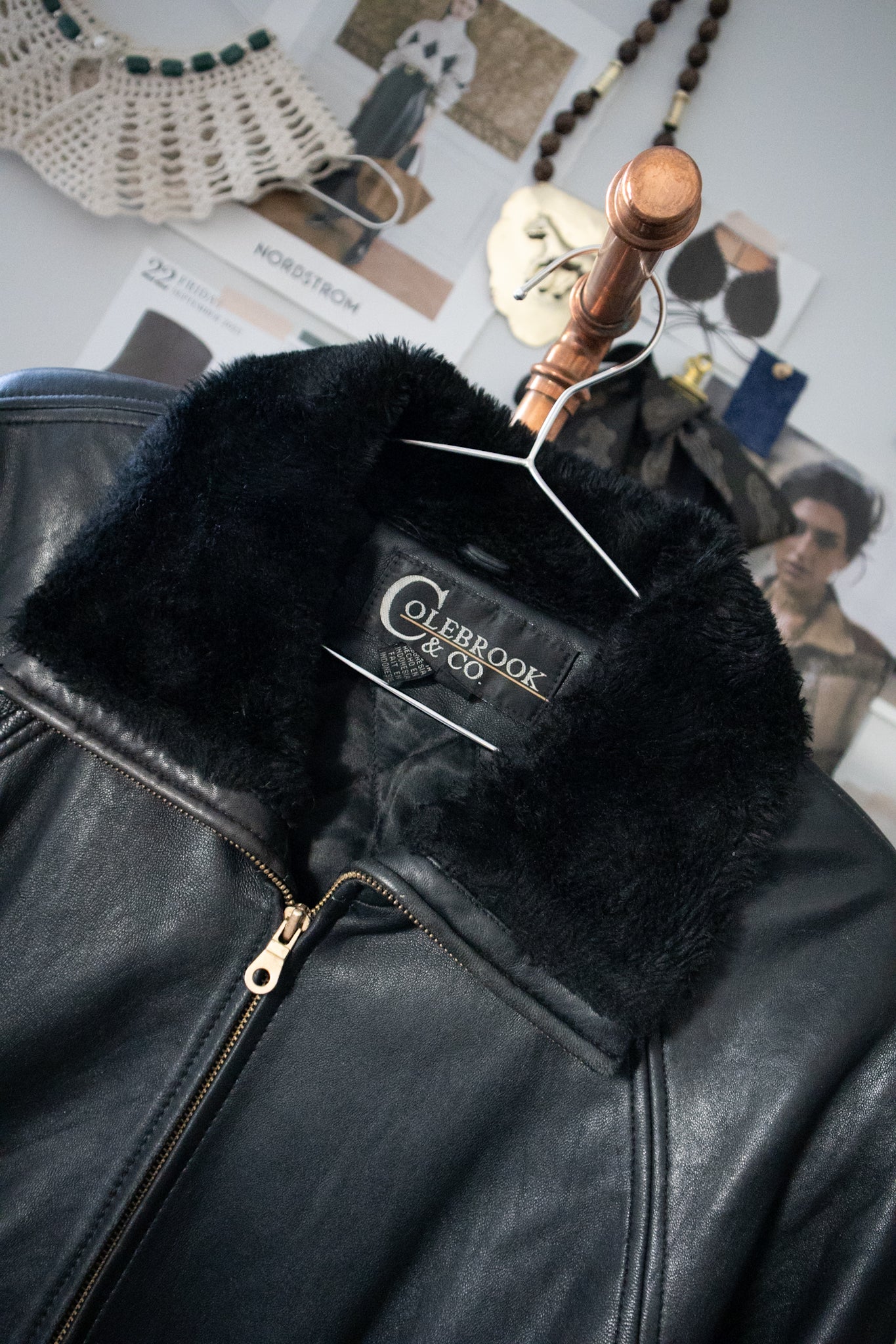 Leather Coat with Fur Collar