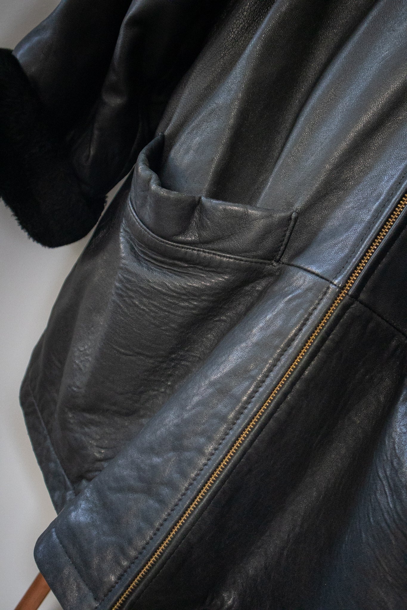 Leather Coat with Fur Collar