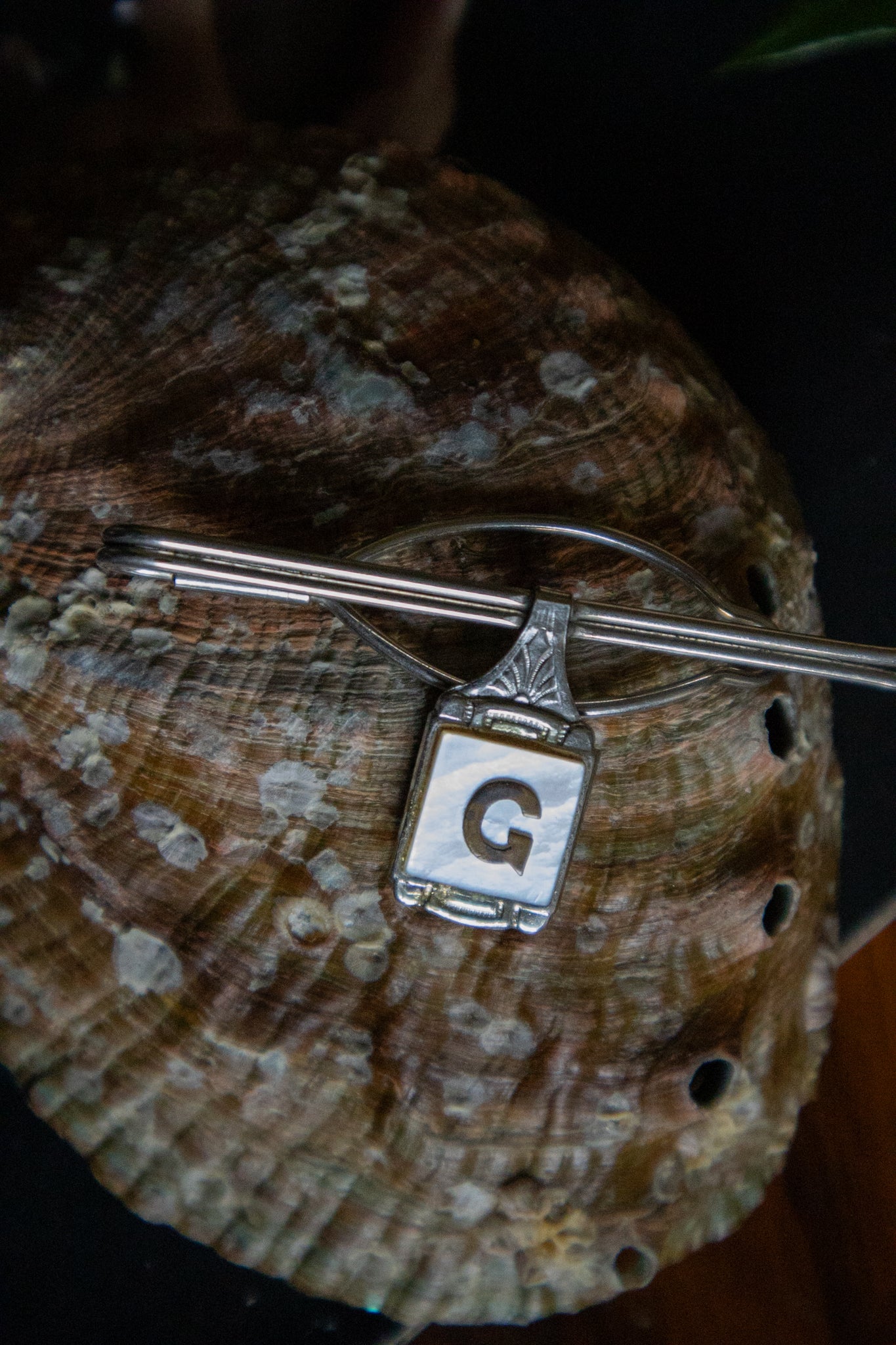 Silver Tone MOP Initialed Clip