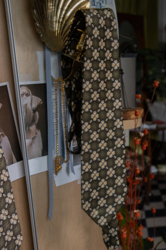 Yellow And Green Floral Tie