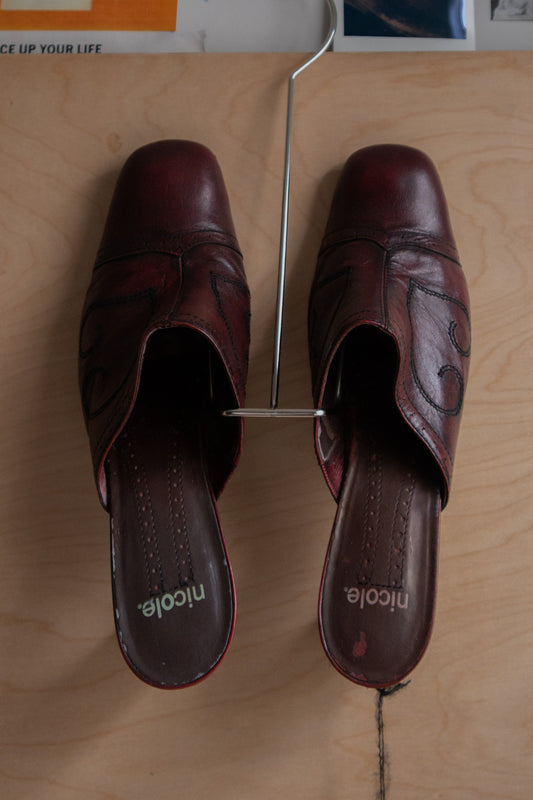 Burgundy Leather Mules